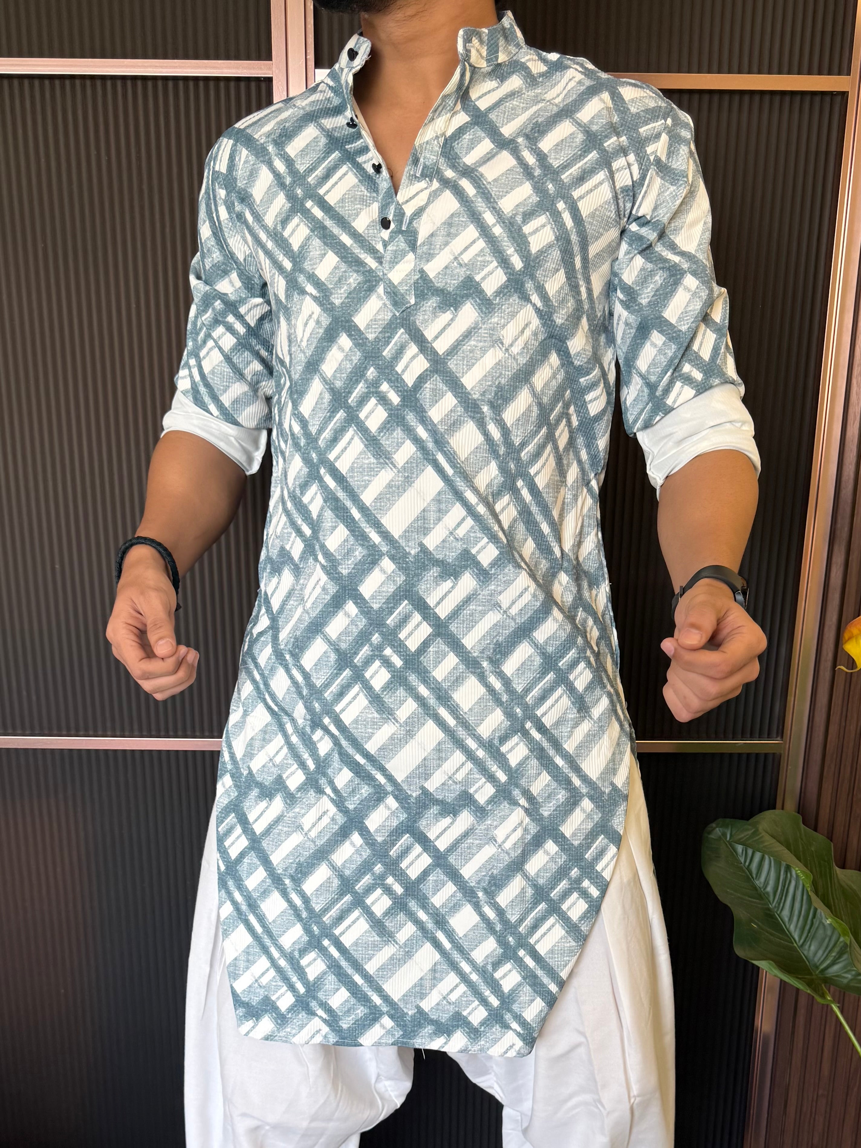 Imported Hexa Printed Blue Kurta