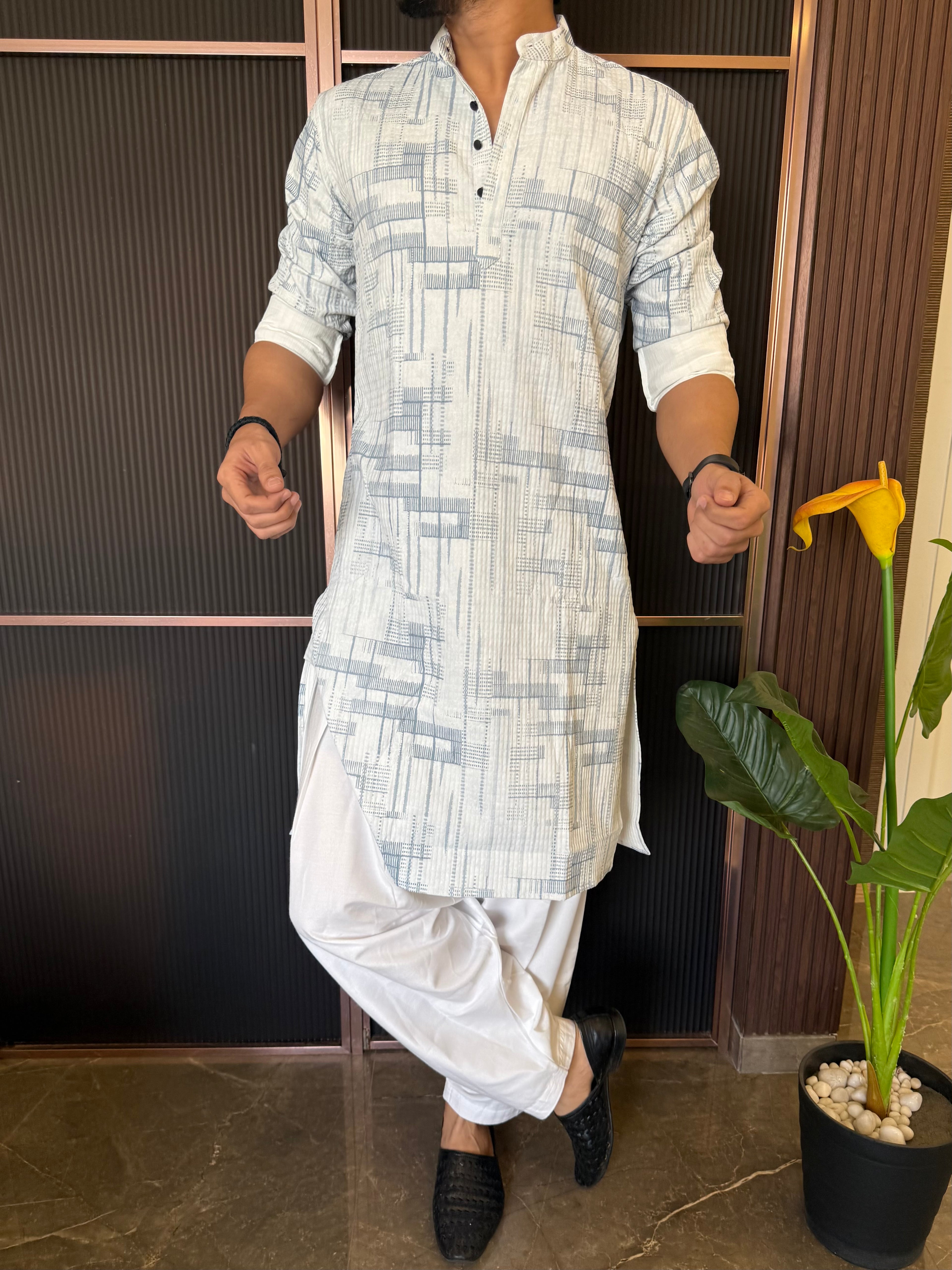 Imported Abstract  White Printed Kurta