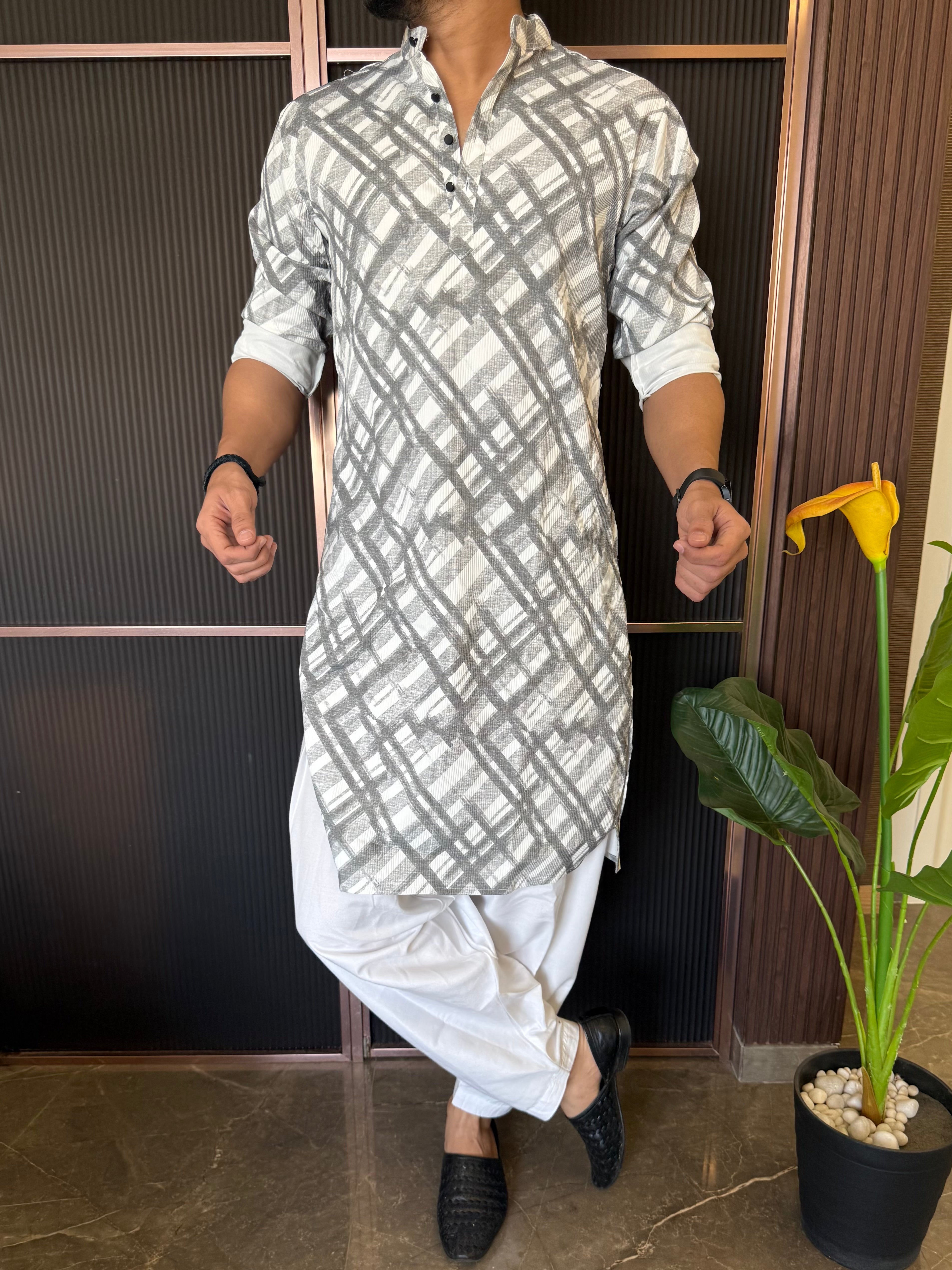 Imported Hexa Printed Grey Kurta