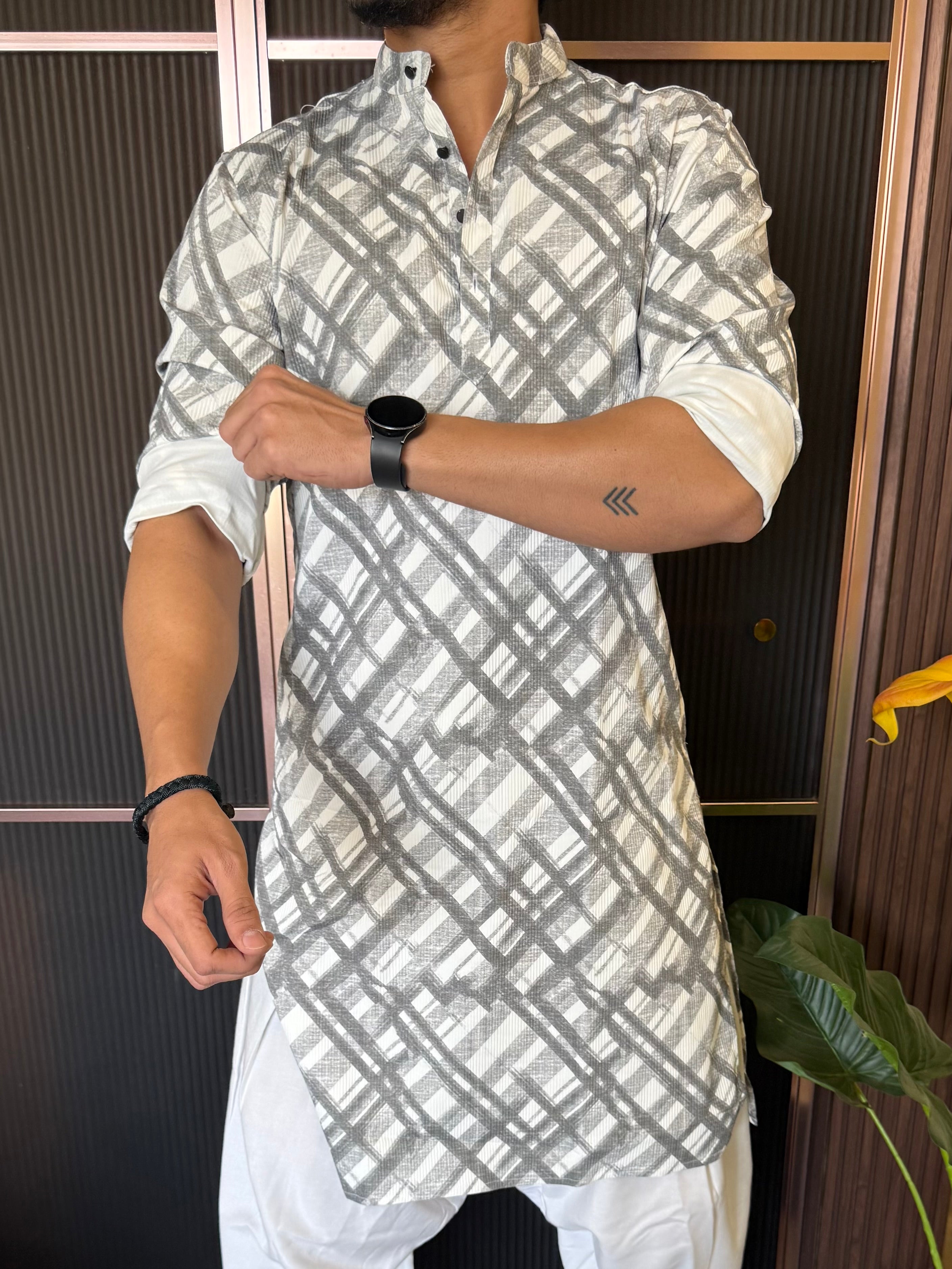 Imported Hexa Printed Grey Kurta