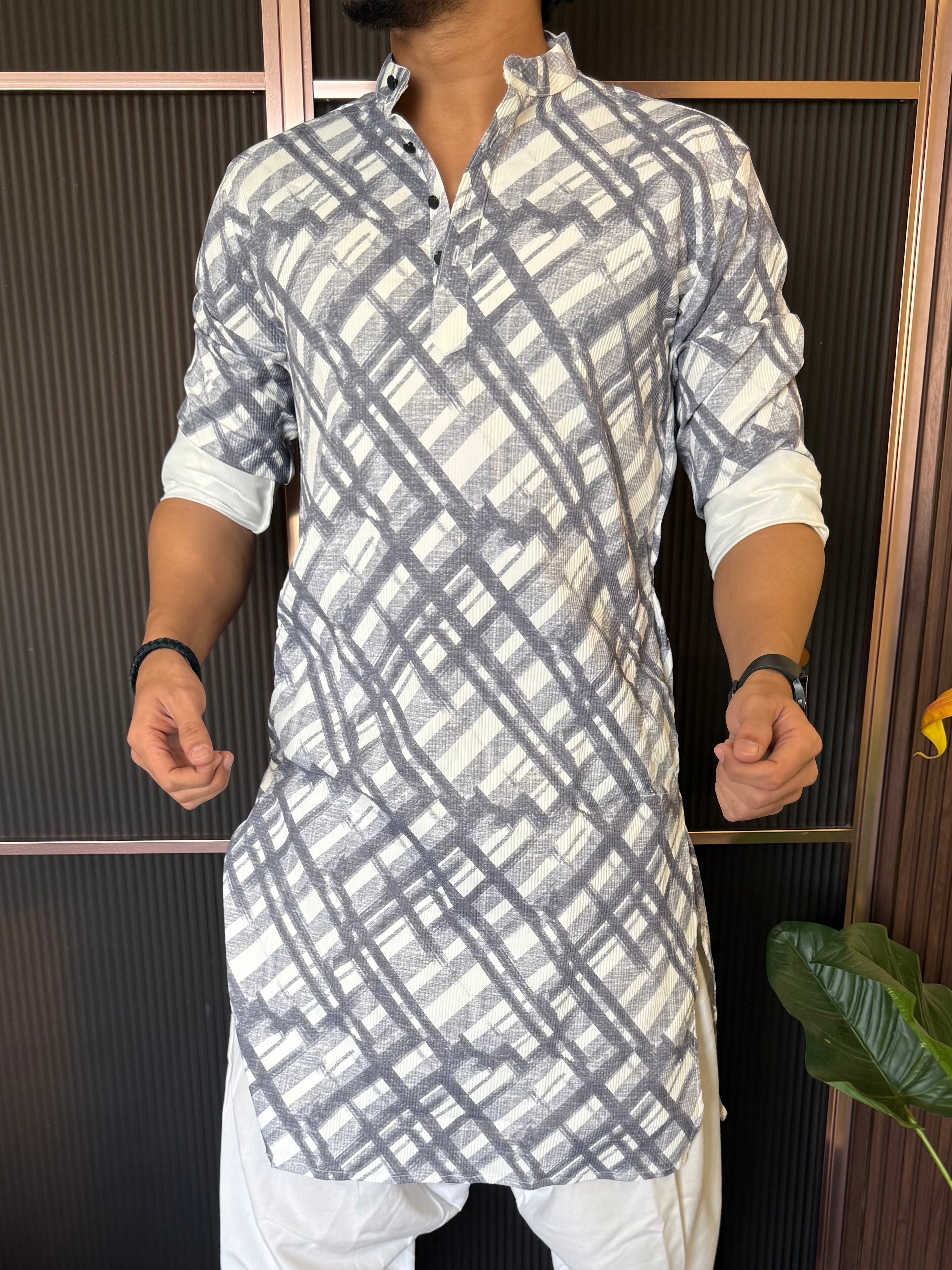 Imported Hexa Printed Dark Grey Kurta