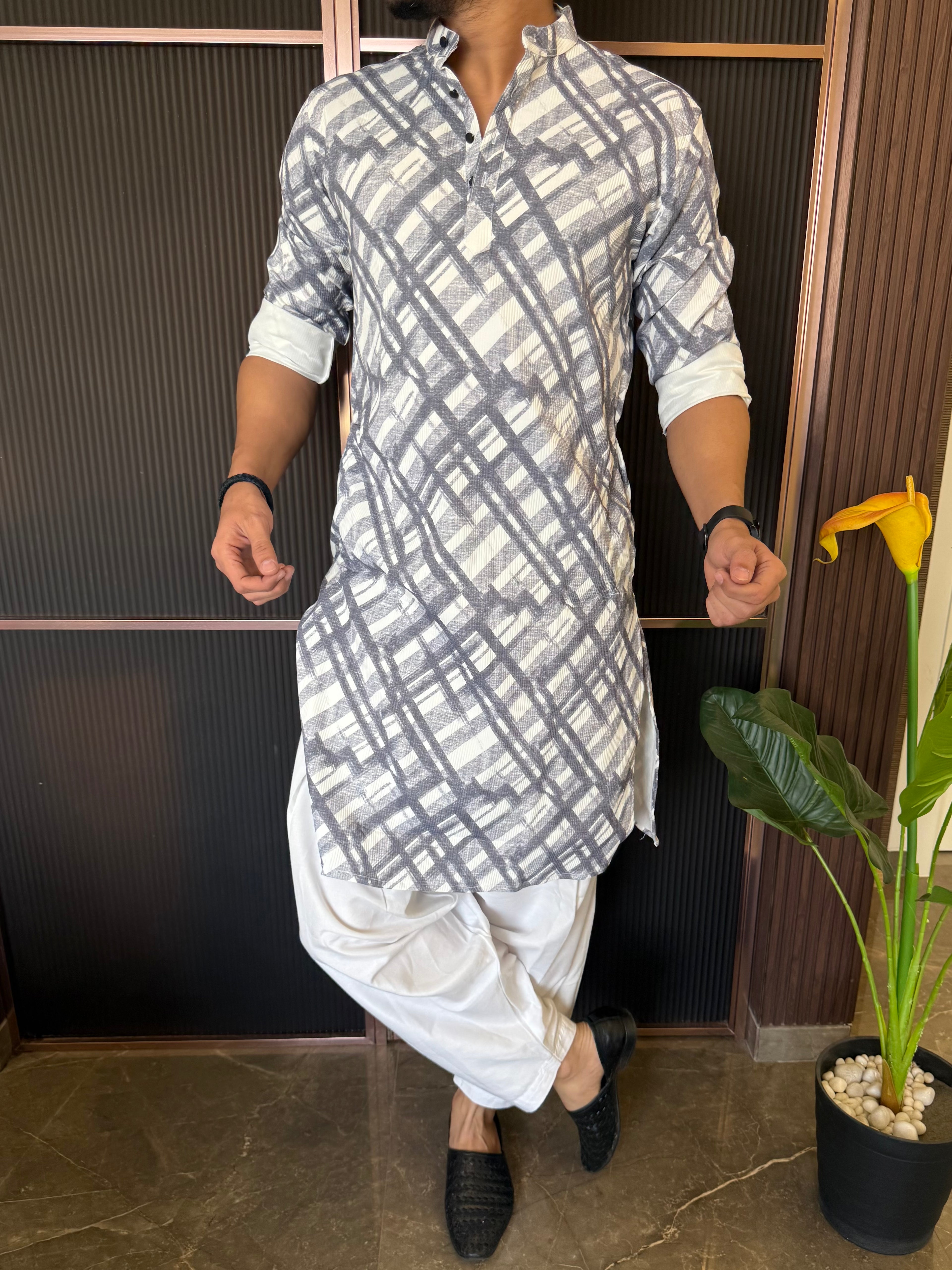 Imported Hexa Printed Dark Grey Kurta