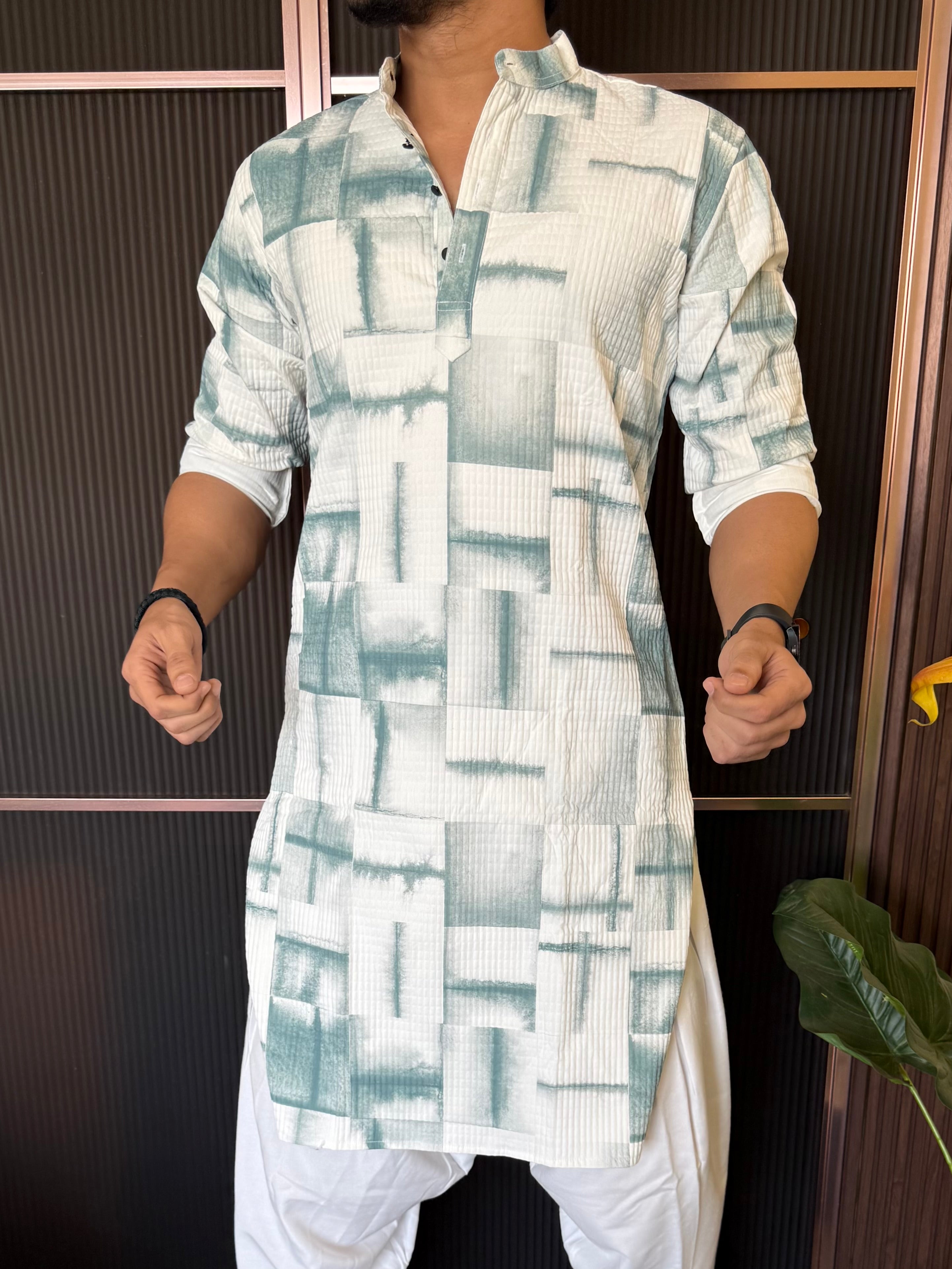 Imported Tye Dye Box Green Red Kurta