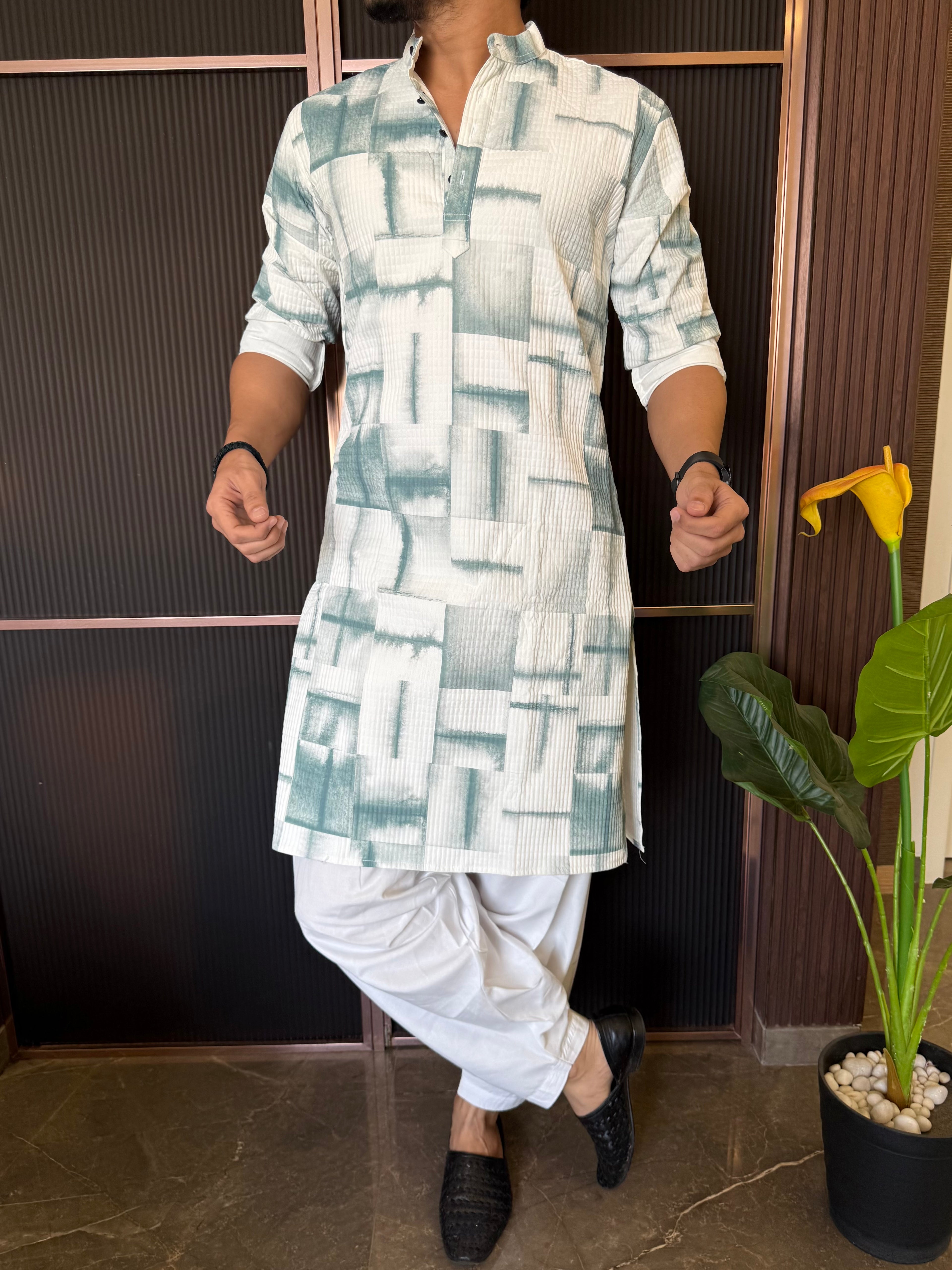 Imported Tye Dye Box Green Red Kurta