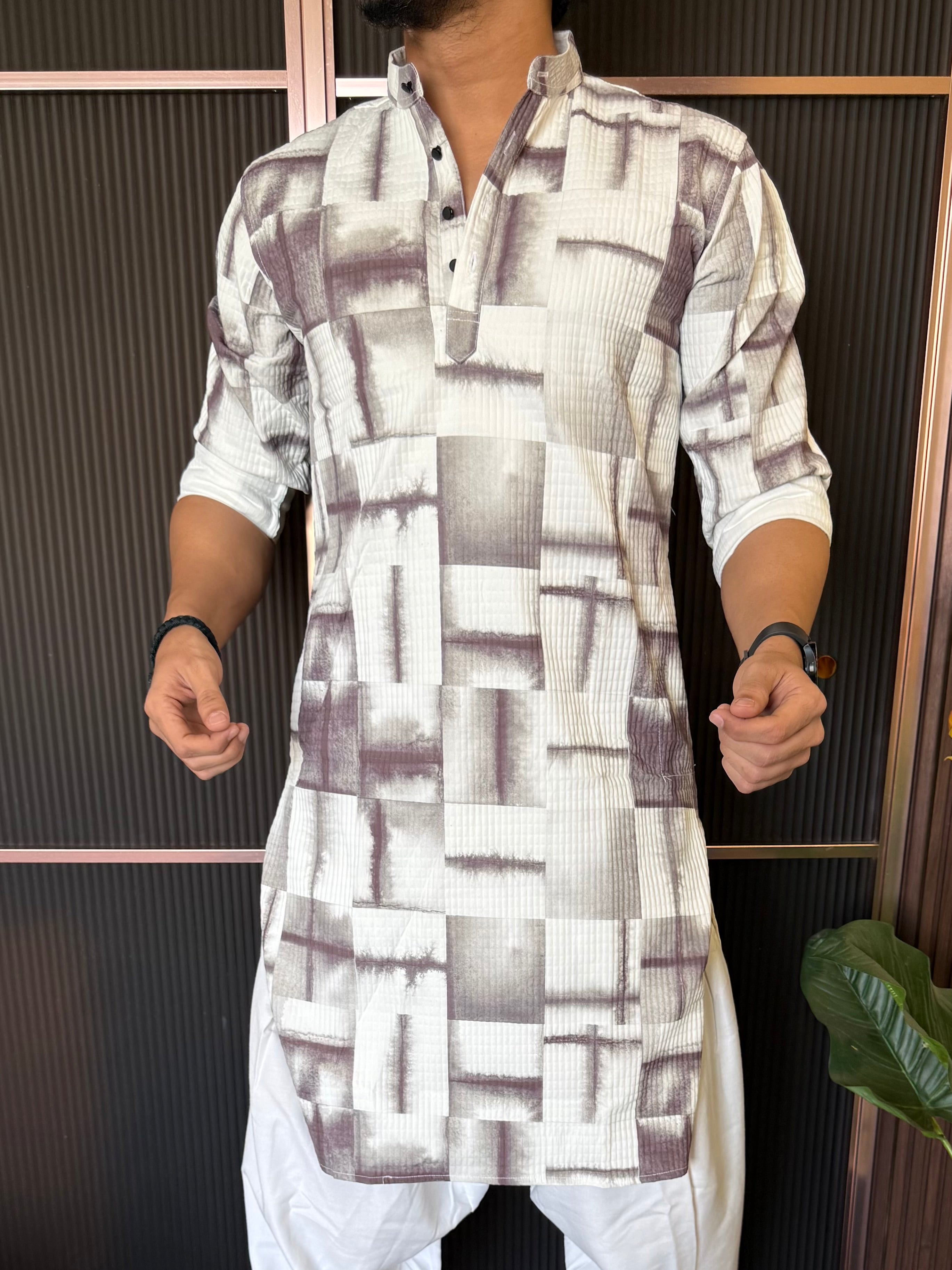 Imported Tye Dye Box Brown Red Kurta