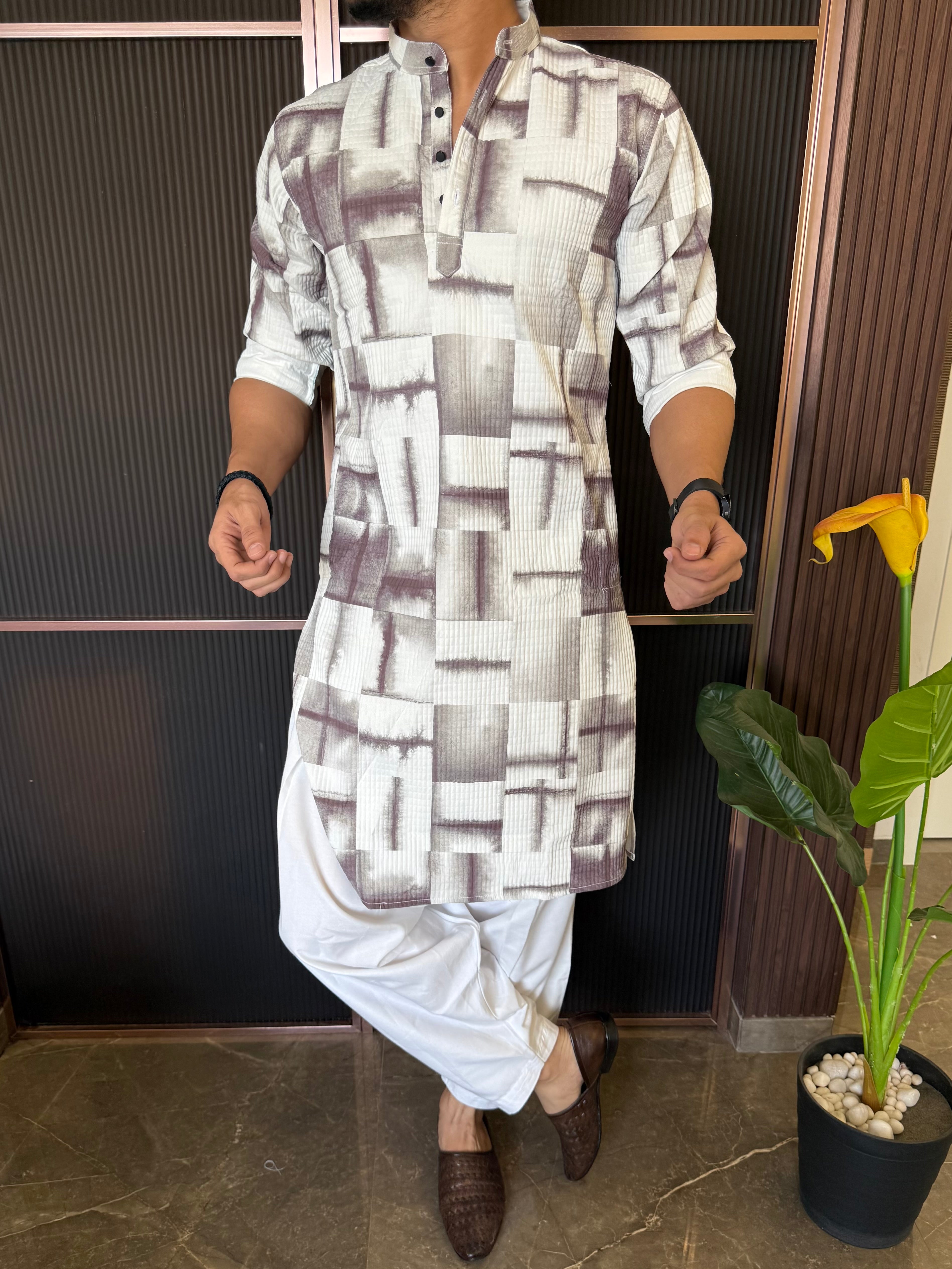 Imported Tye Dye Box Brown Red Kurta
