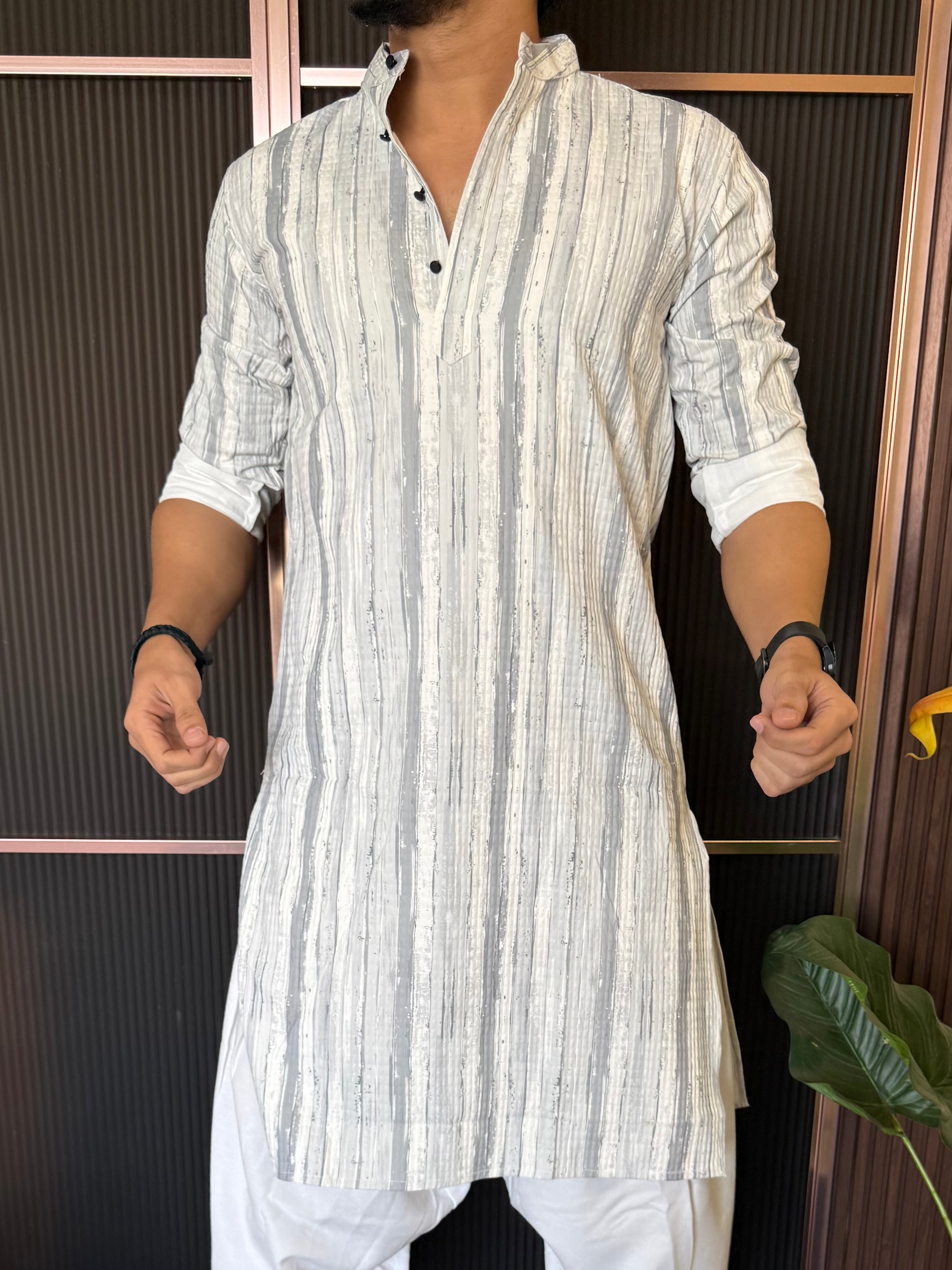 Imported Rugged Grey Stripe Kurta