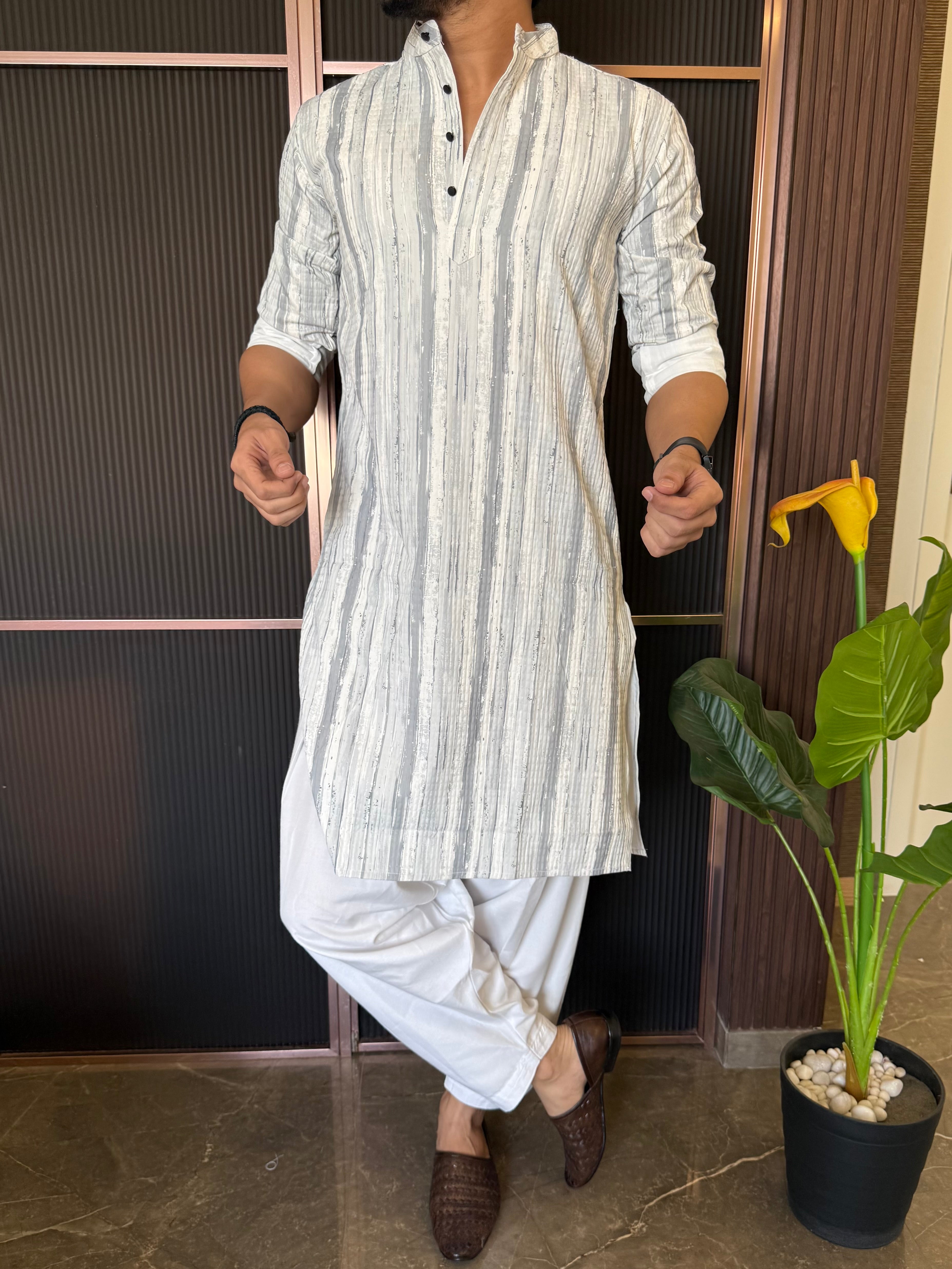 Imported Rugged Grey Stripe Kurta