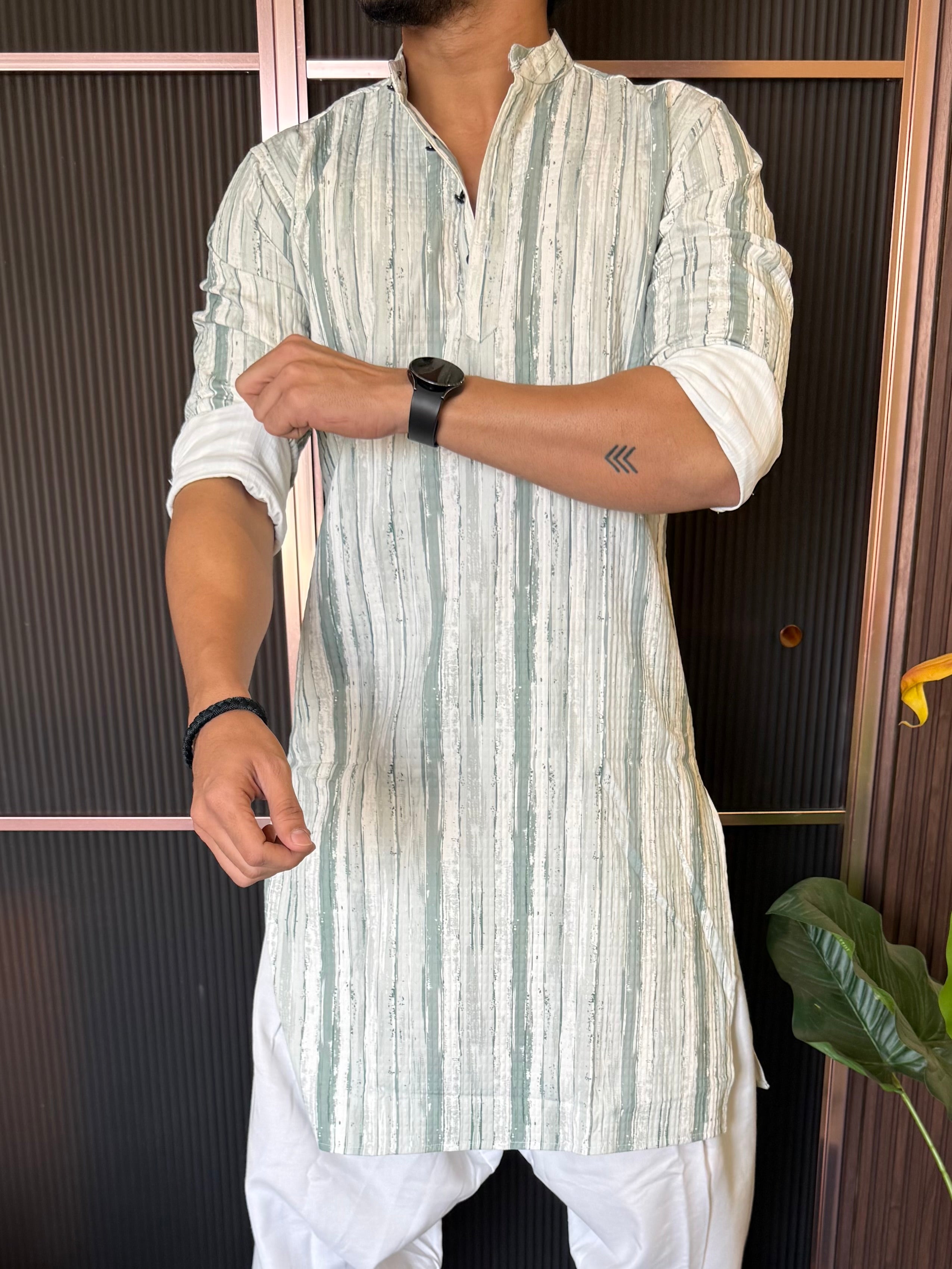 Imported Rugged Green Stripe Kurta