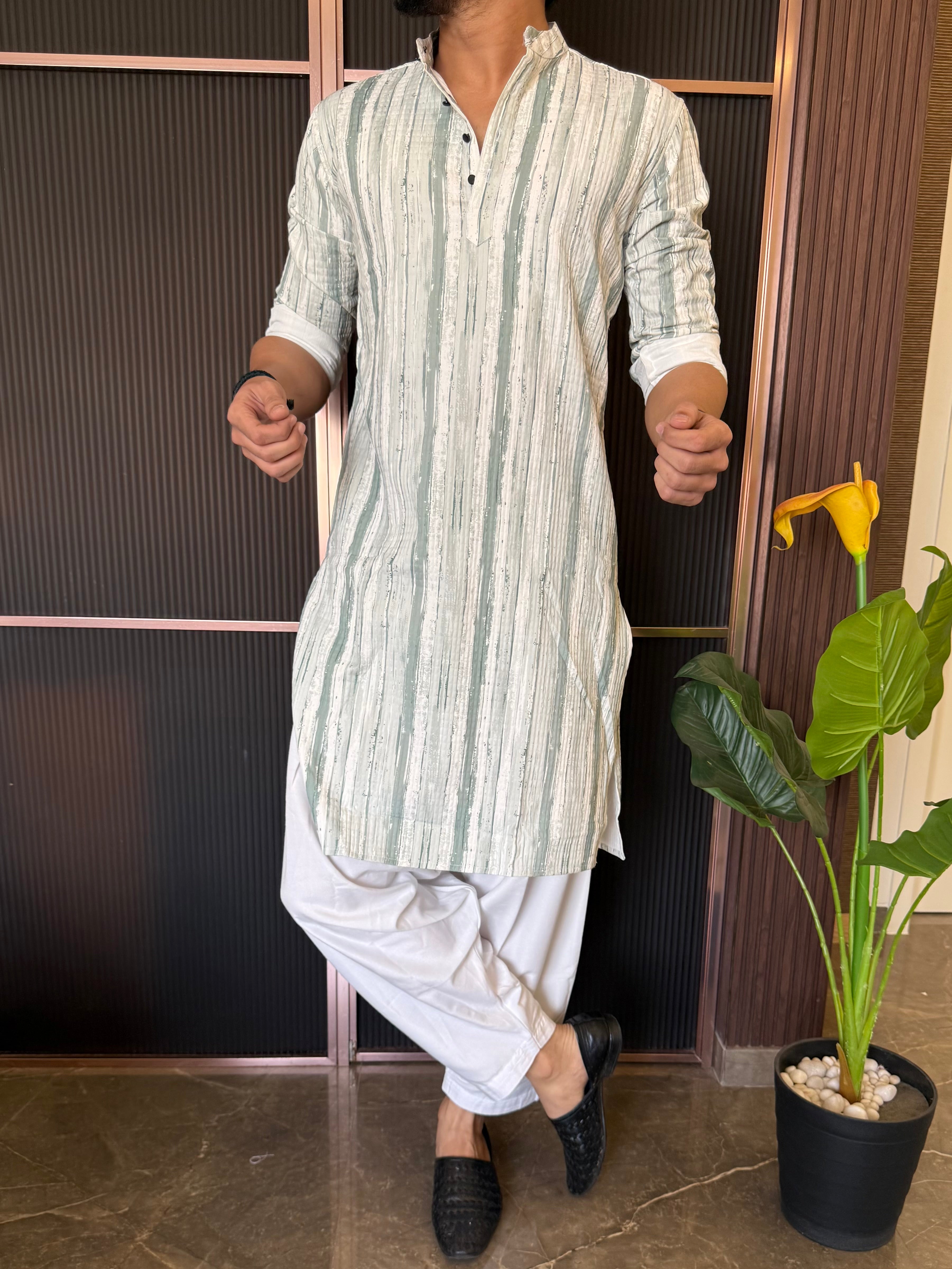 Imported Rugged Green Stripe Kurta
