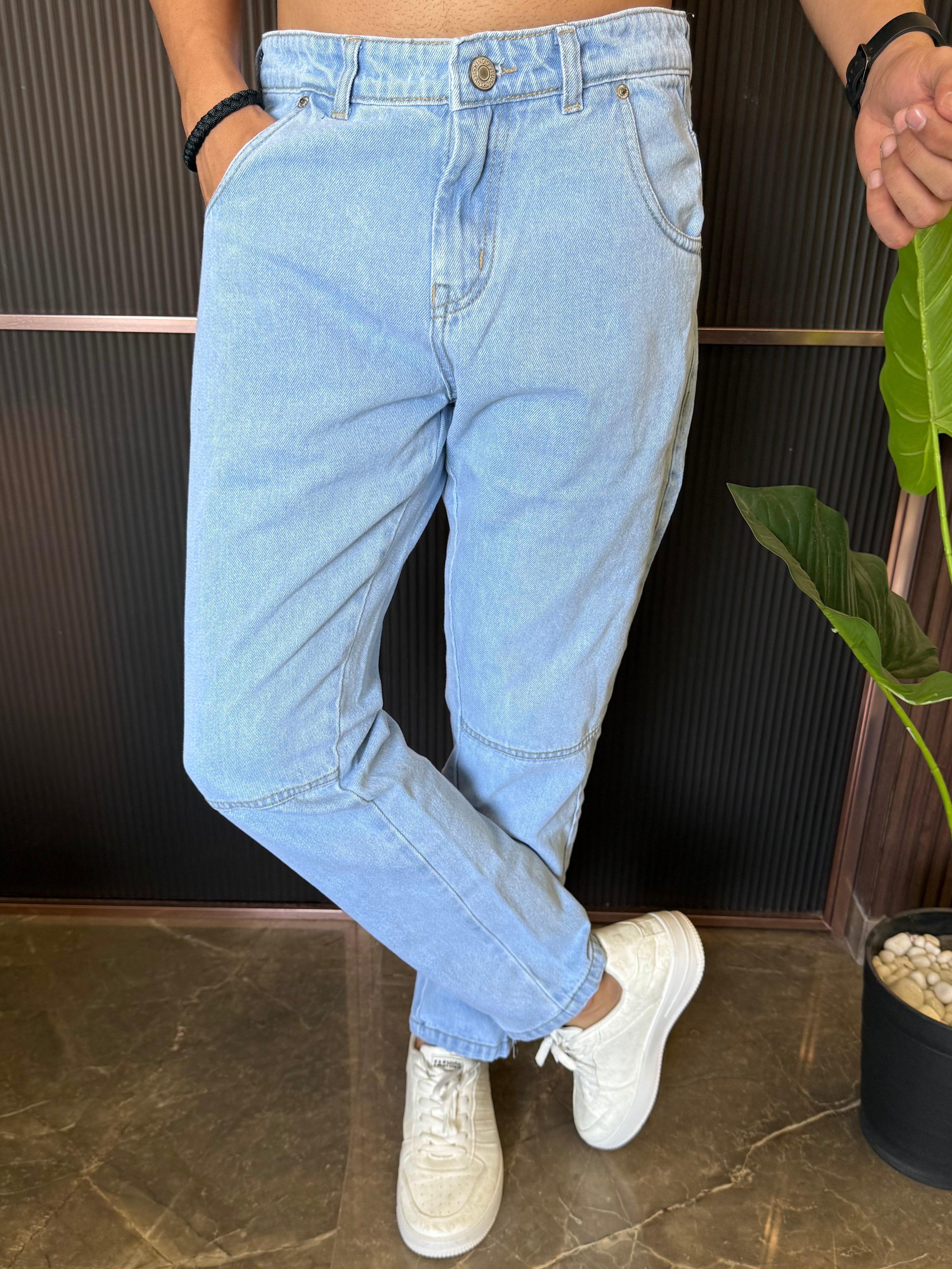 Mom Fit Zip Bottom Ice Blue Jeans