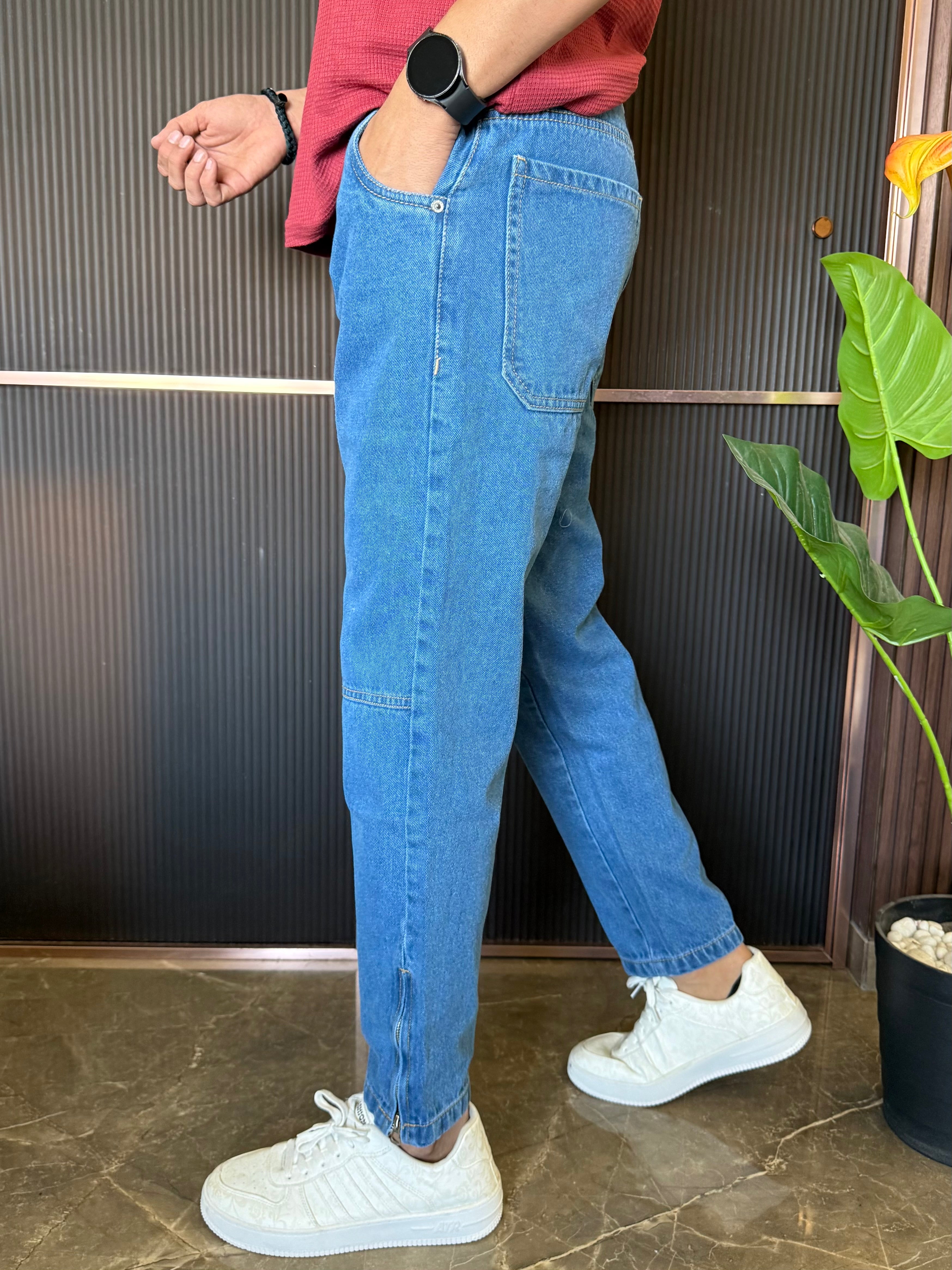 Mom Fit Zip Bottom Light  Blue Jeans