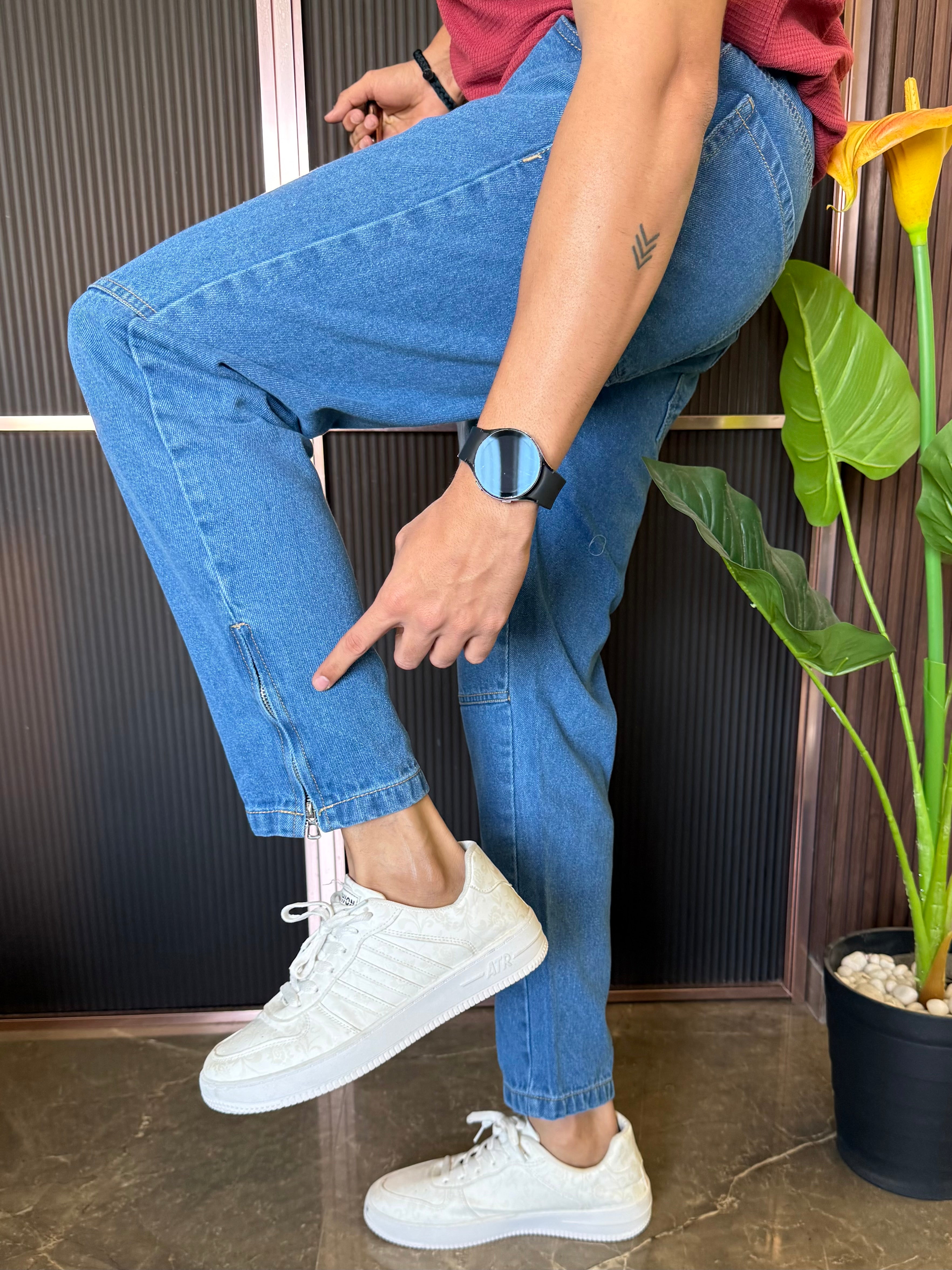 Mom Fit Zip Bottom Light  Blue Jeans