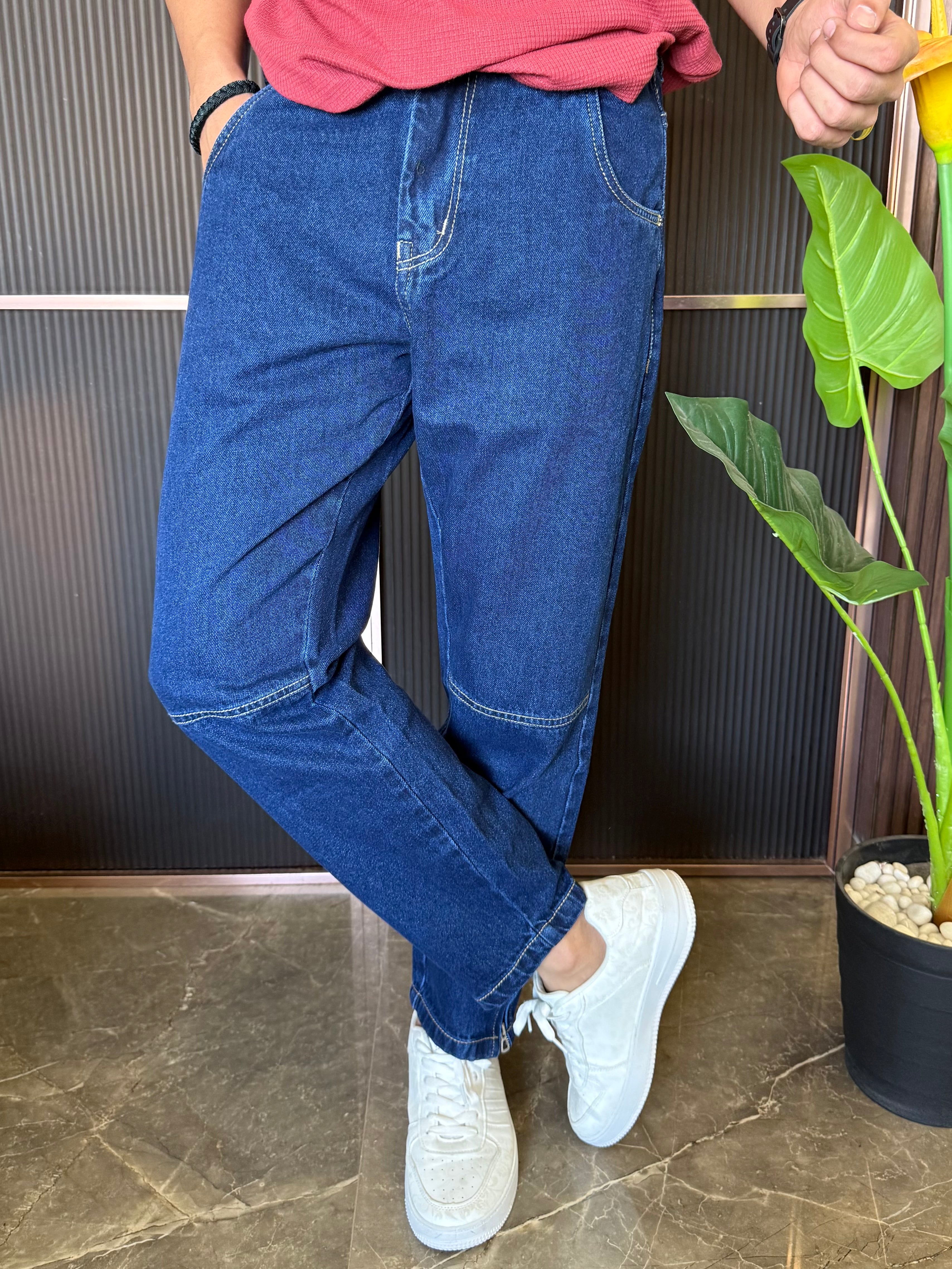 Mom Fit Zip Bottom Blue Jeans