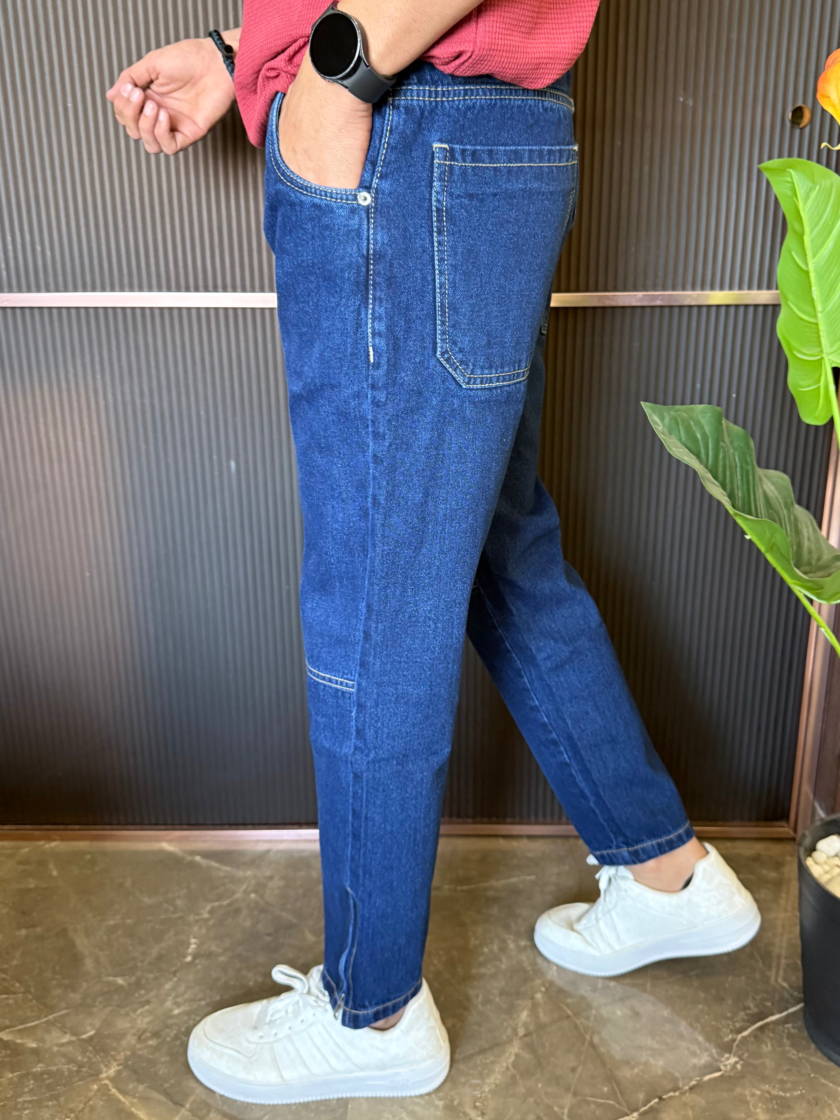 Mom Fit Zip Bottom Blue Jeans