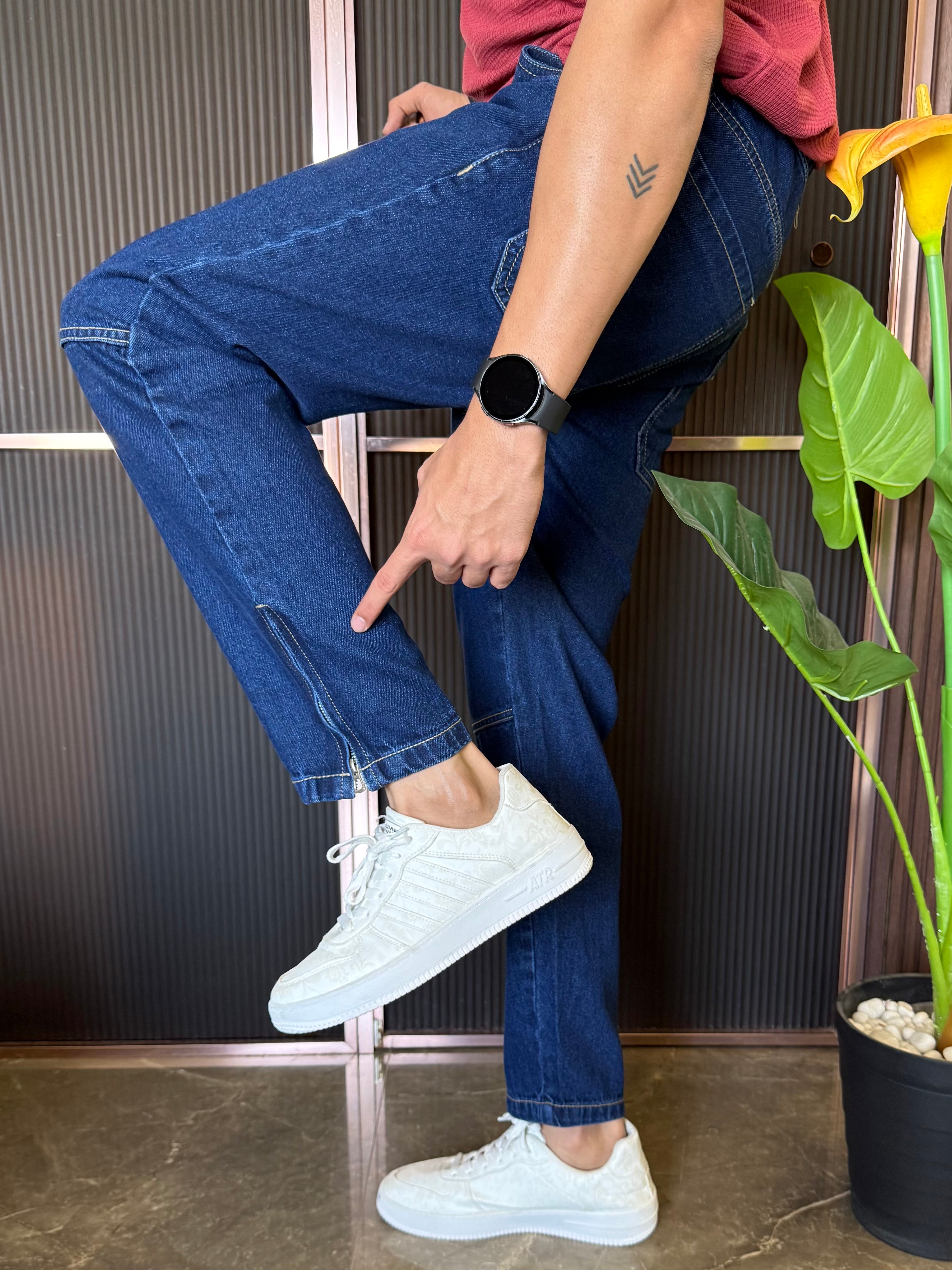Mom Fit Zip Bottom Blue Jeans