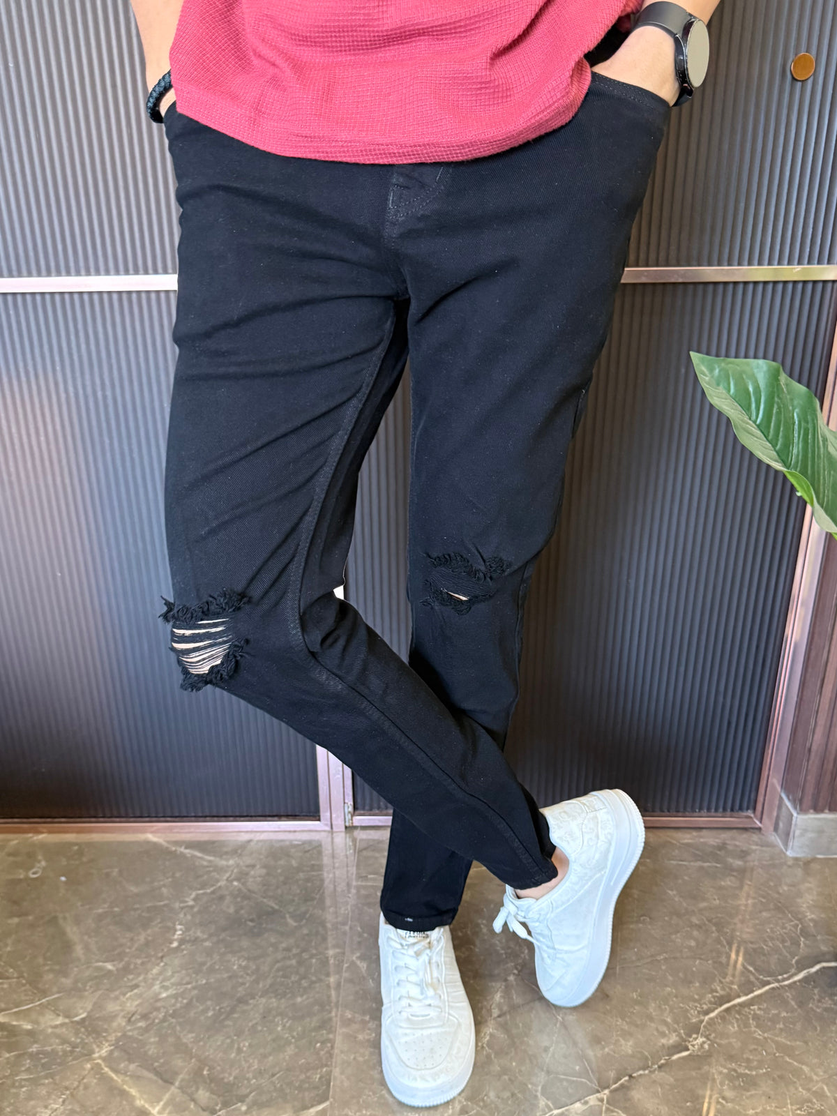 Knee Distressed Black Jeans