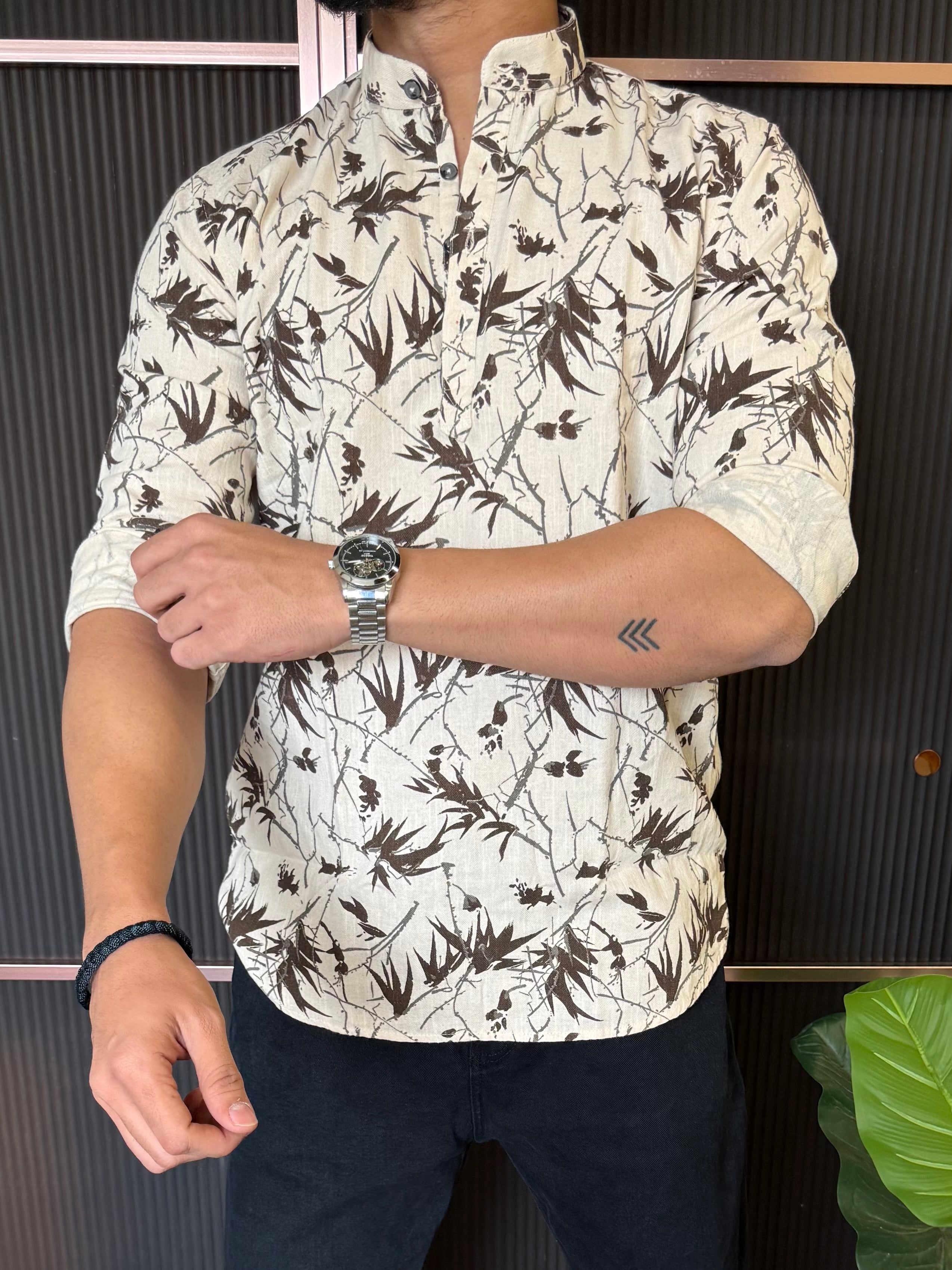 Natural Short Brown Printed Kurta