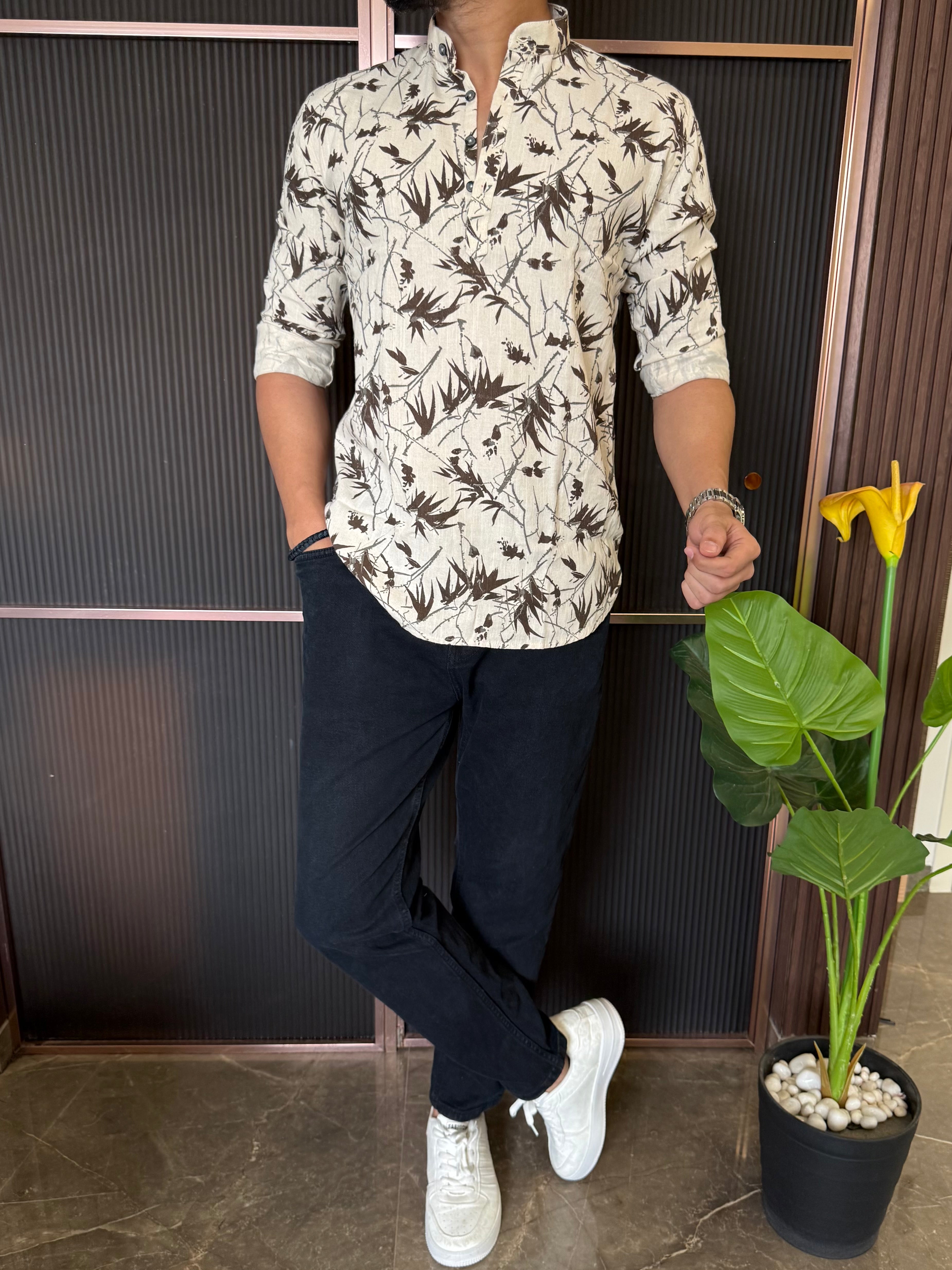 Natural Short Brown Printed Kurta