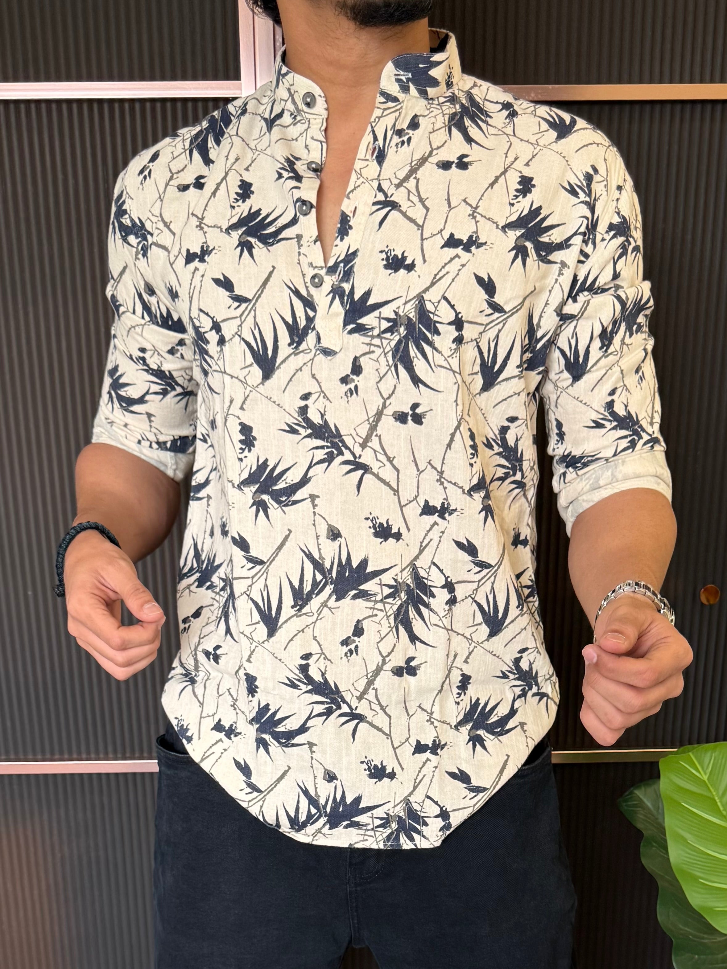 Natural Short Navy Printed Kurta