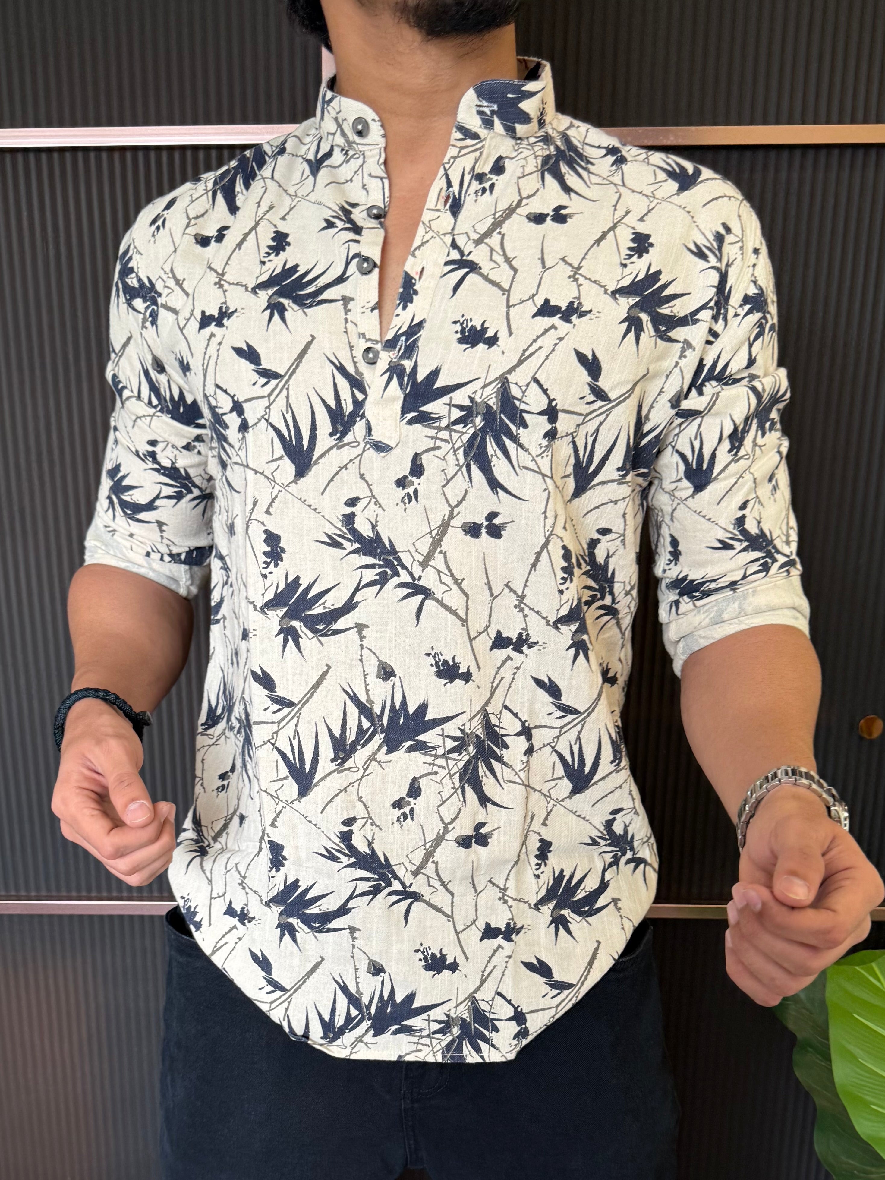Natural Short Navy Printed Kurta
