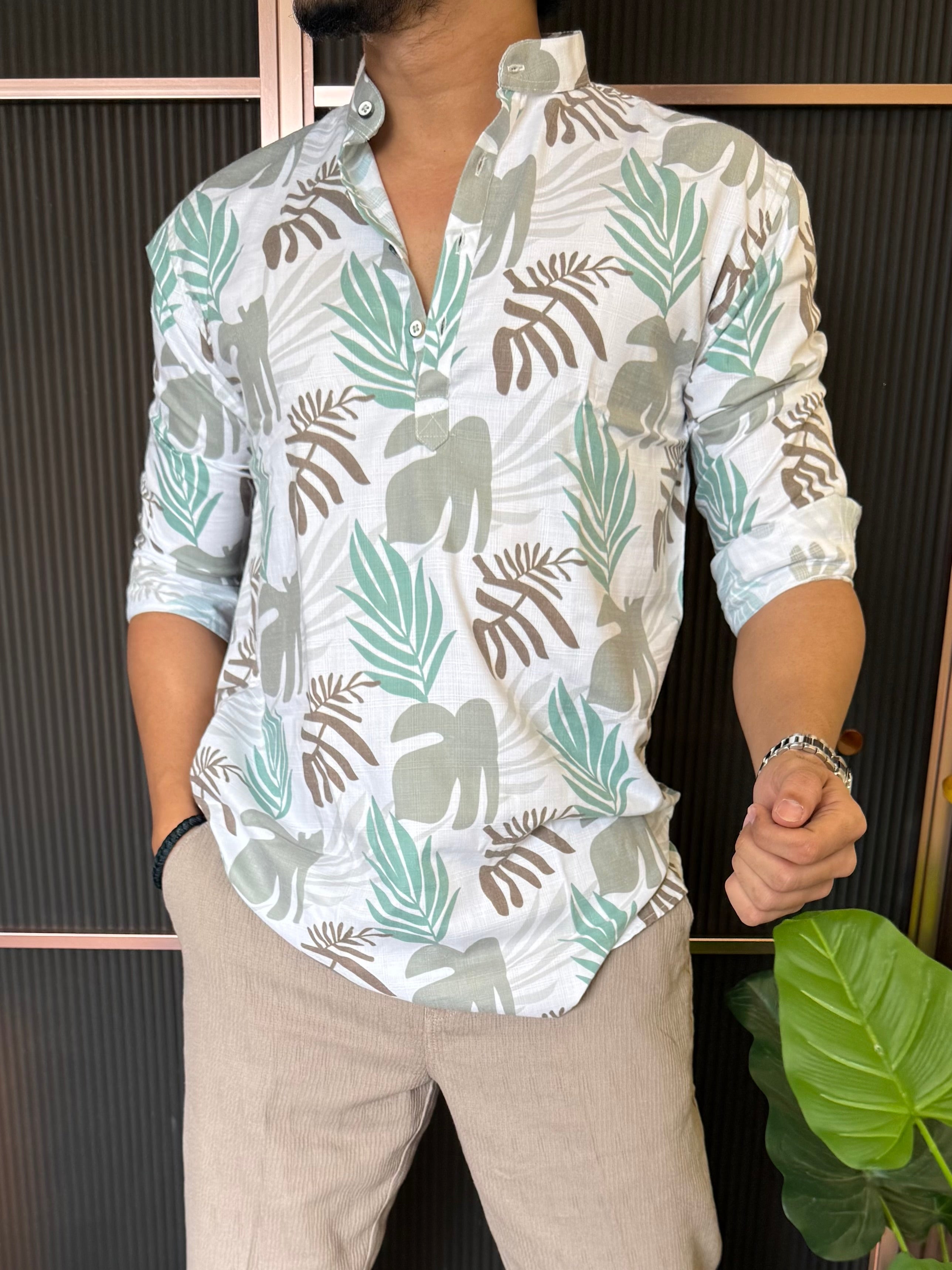 Printed Cotton Short Kurta Green