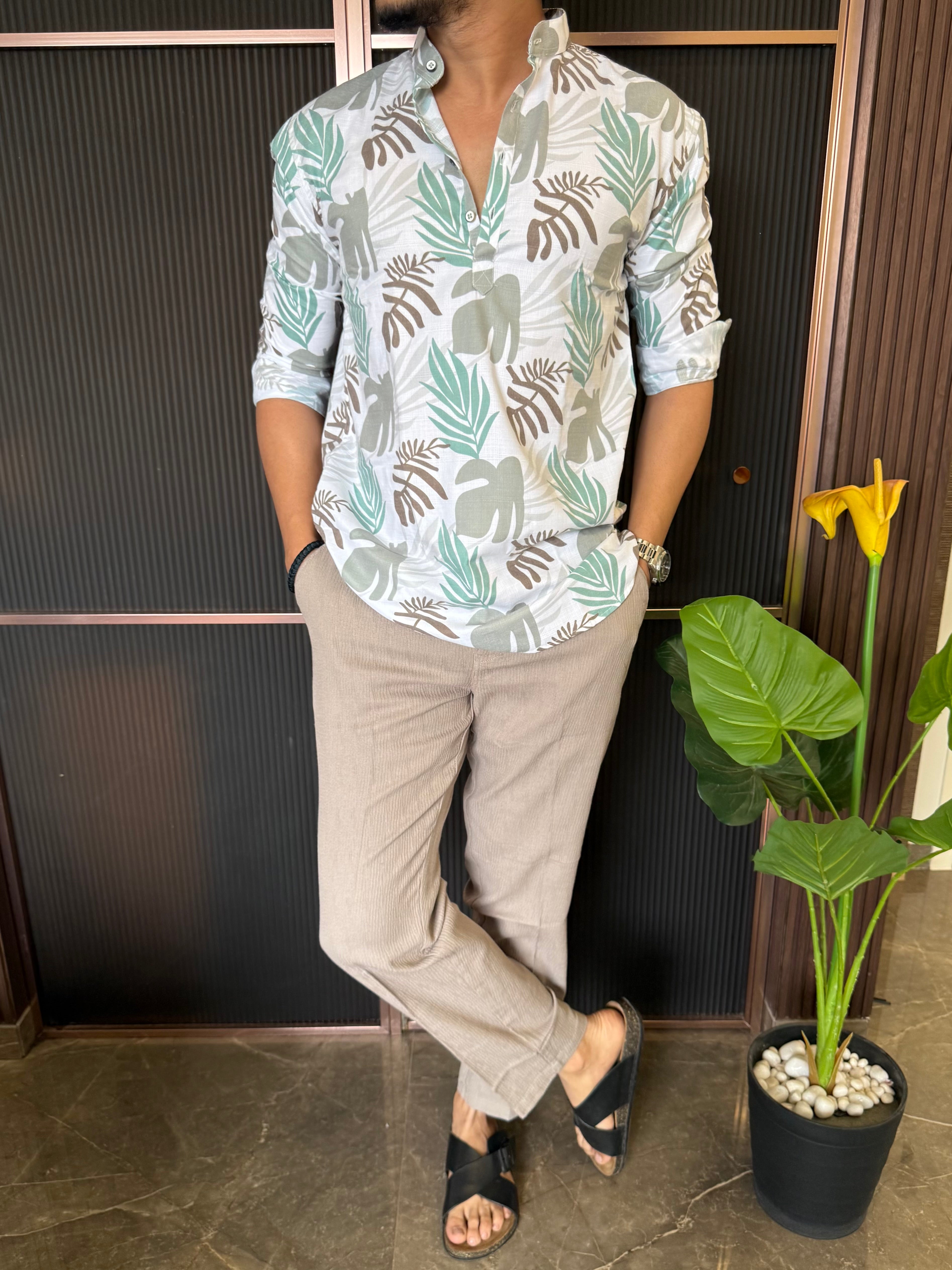 Printed Cotton Short Kurta Green