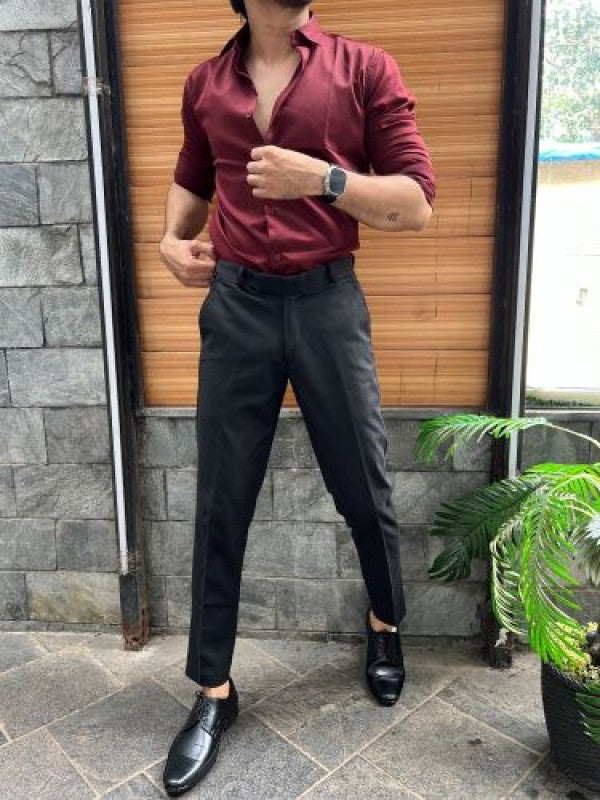 Stretchable Satin Maroon Fullsleeve Shirt