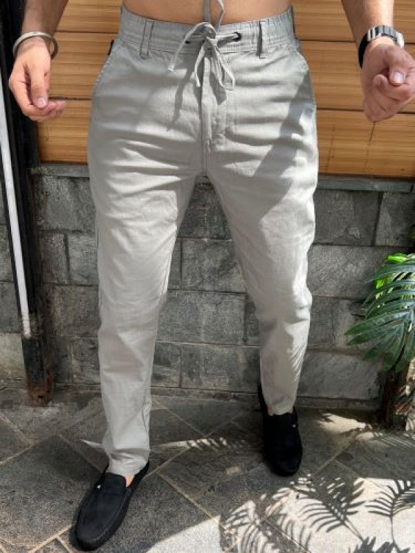 Elastic Waist Grey Linen Pant