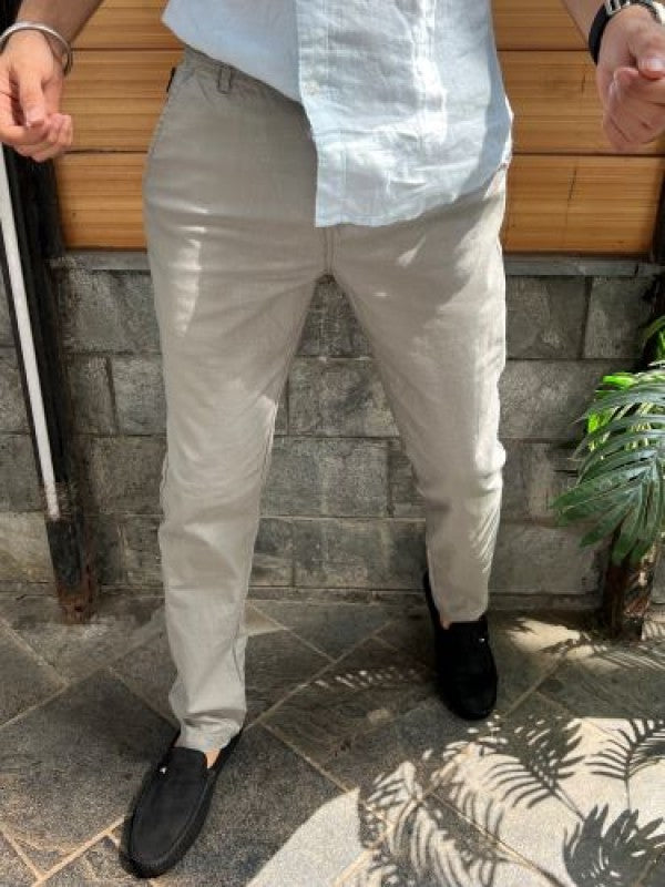 Elastic Waist Grey Linen Pant