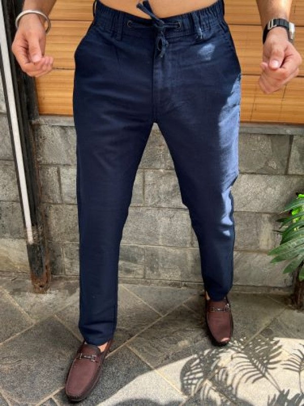 Elastic Waist Navy Linen Pant
