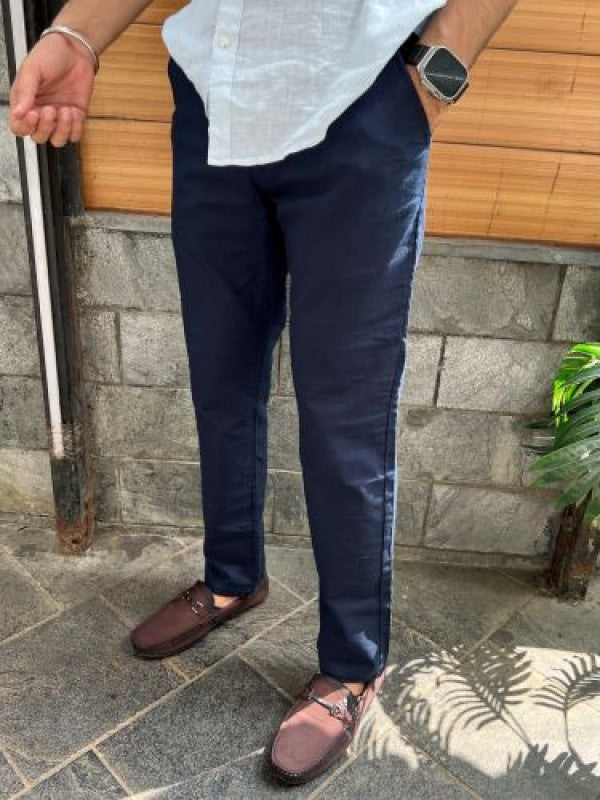 Elastic Waist Navy Linen Pant