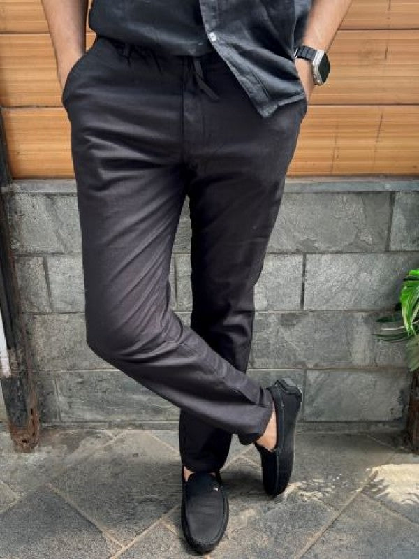 Elastic Waist Black Linen Pant