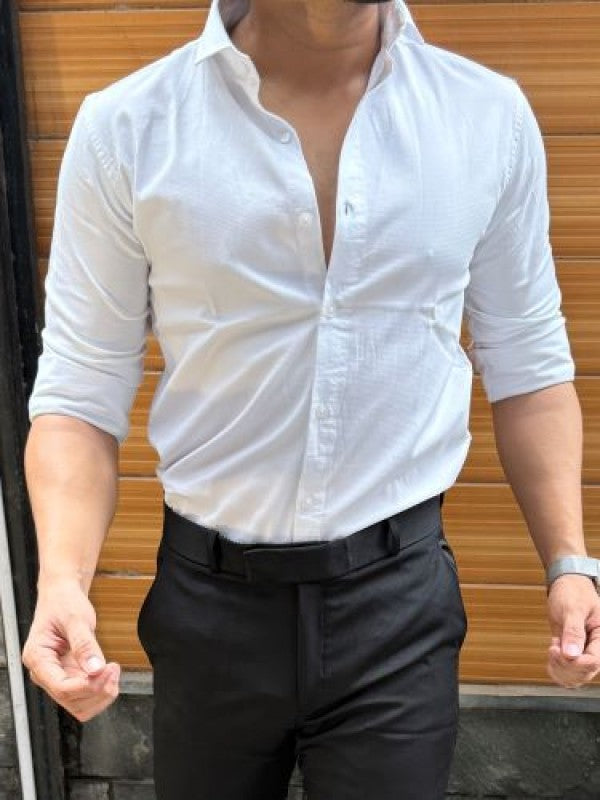 Stretchable Cotton White Full Sleeve Shirt