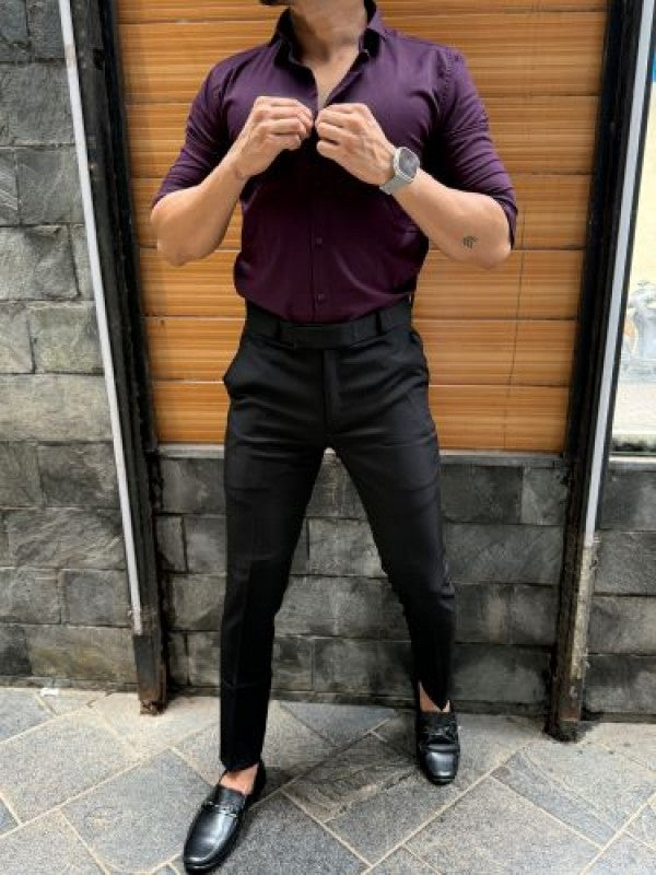 Stretchable Cotton Purple Full Sleeve Shirt