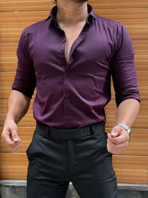 Stretchable Cotton Purple Full Sleeve Shirt
