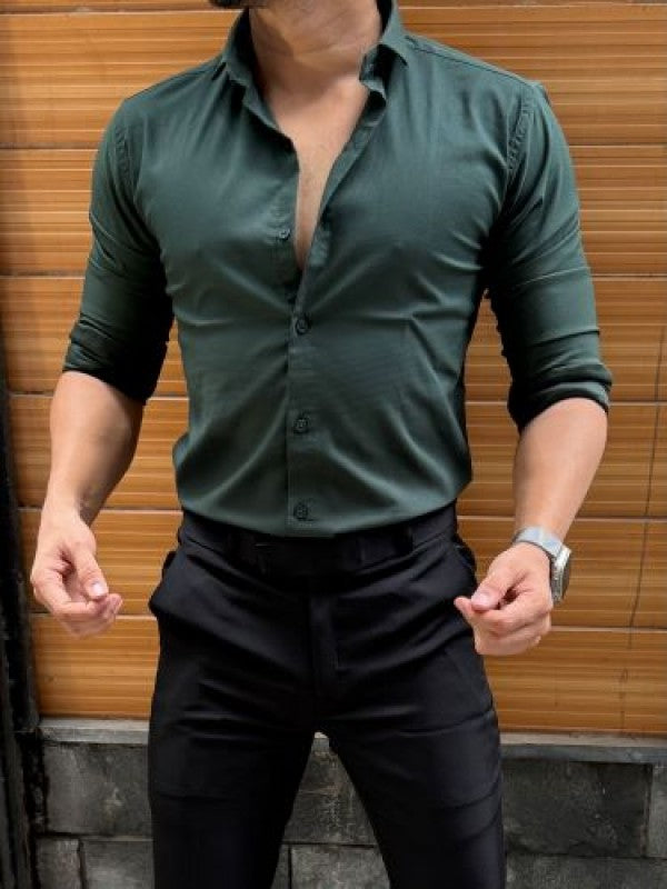 Stretchable Cotton Green Full Sleeve Shirt