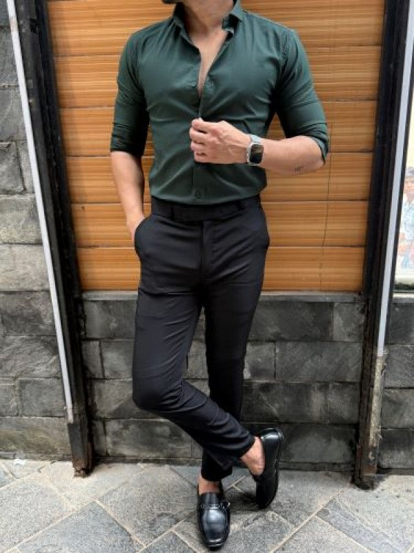Stretchable Cotton Green Full Sleeve Shirt