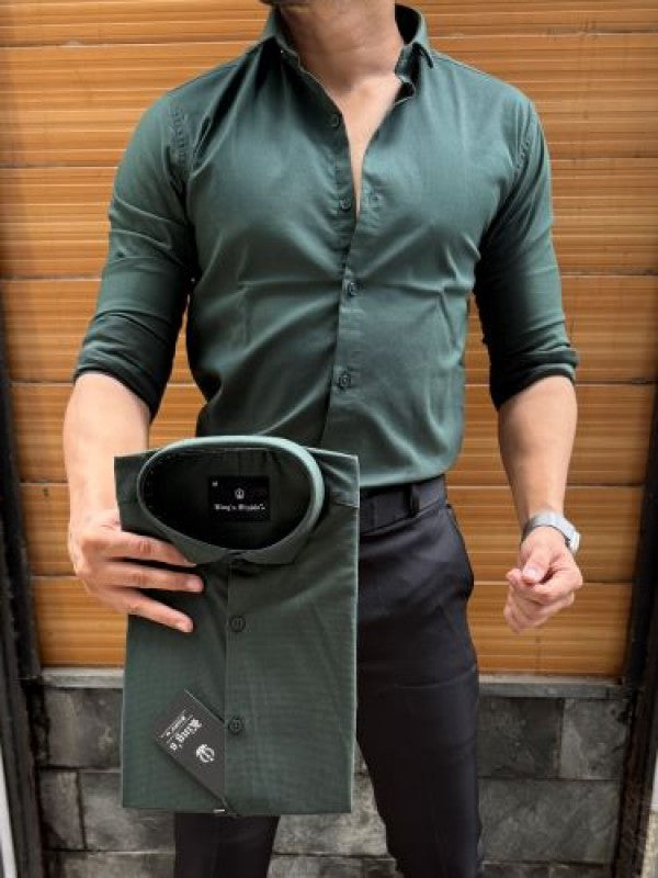 Stretchable Cotton Green Full Sleeve Shirt