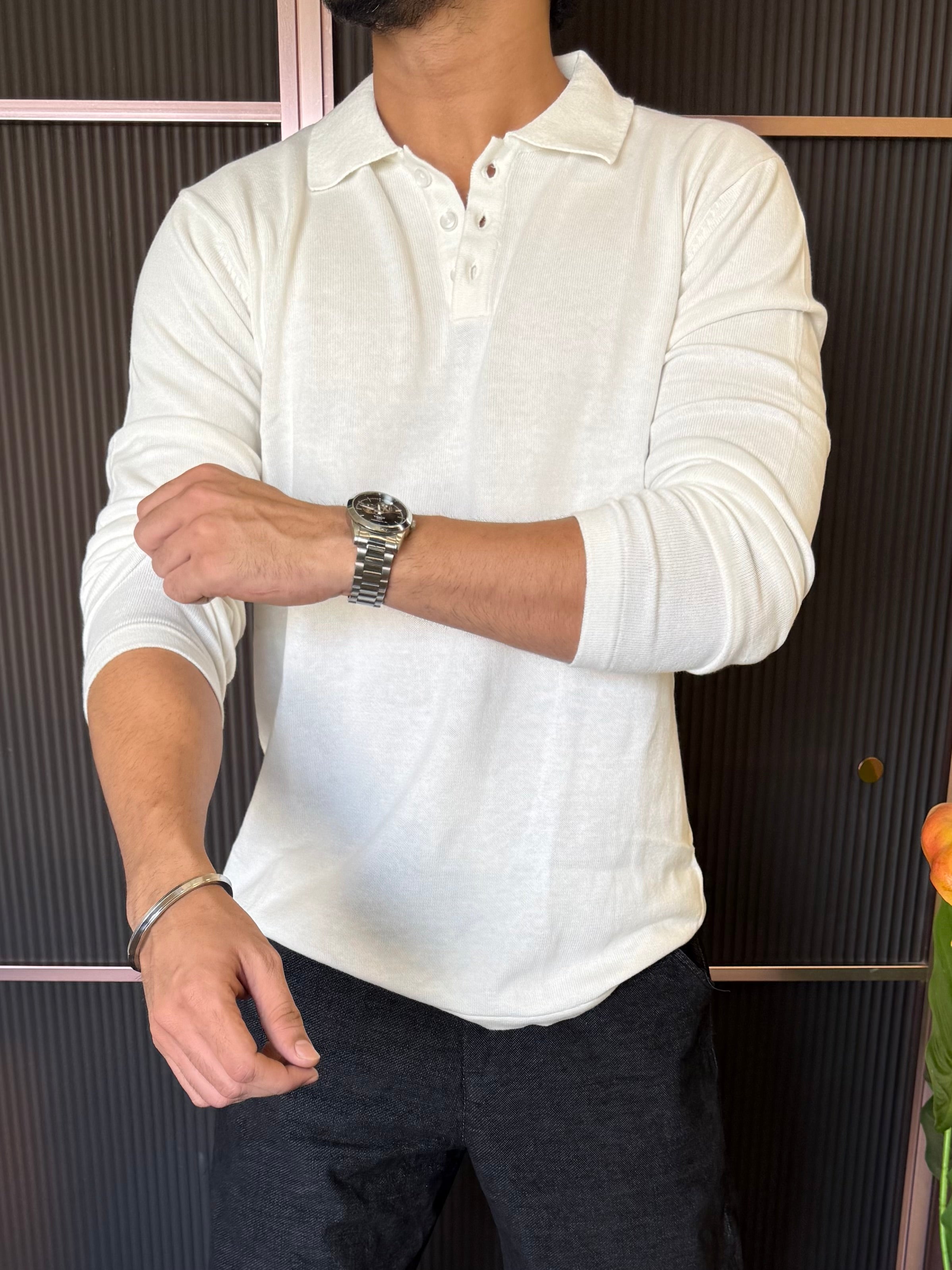 Knitted Collar White Fullsleeves