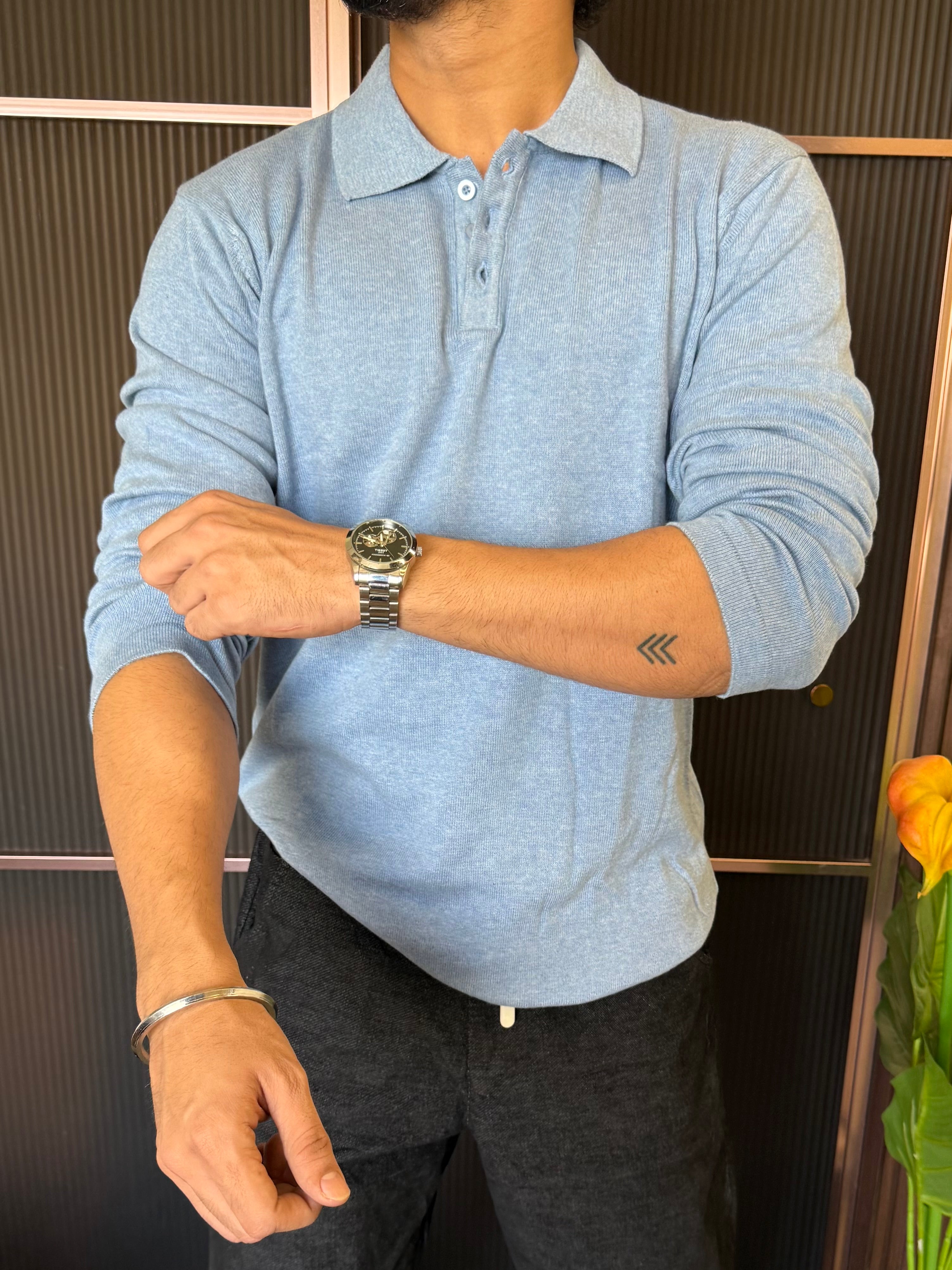 Knitted Collar Sky Fullsleeves