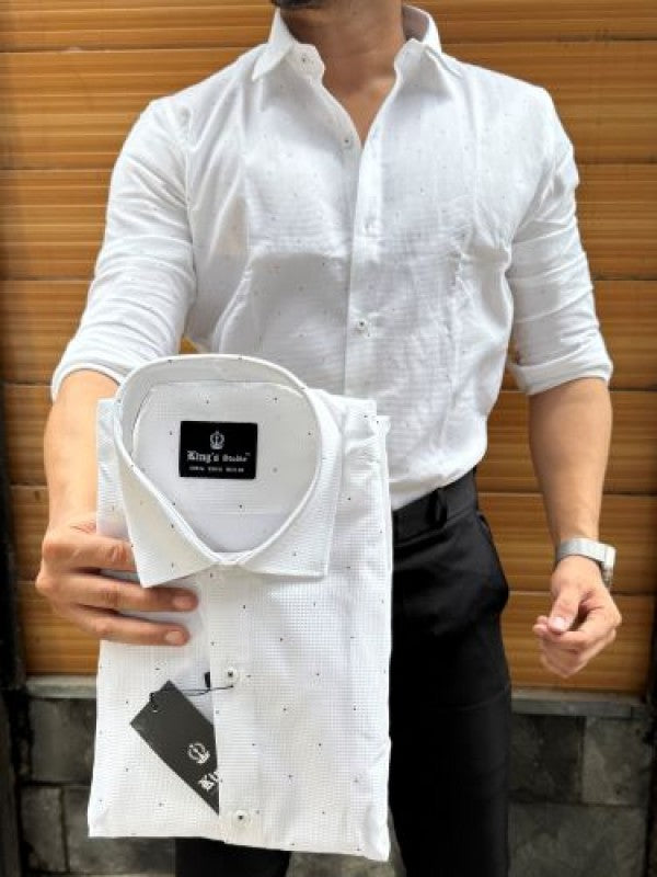 Oxford Dot Print White sleeve Shirt