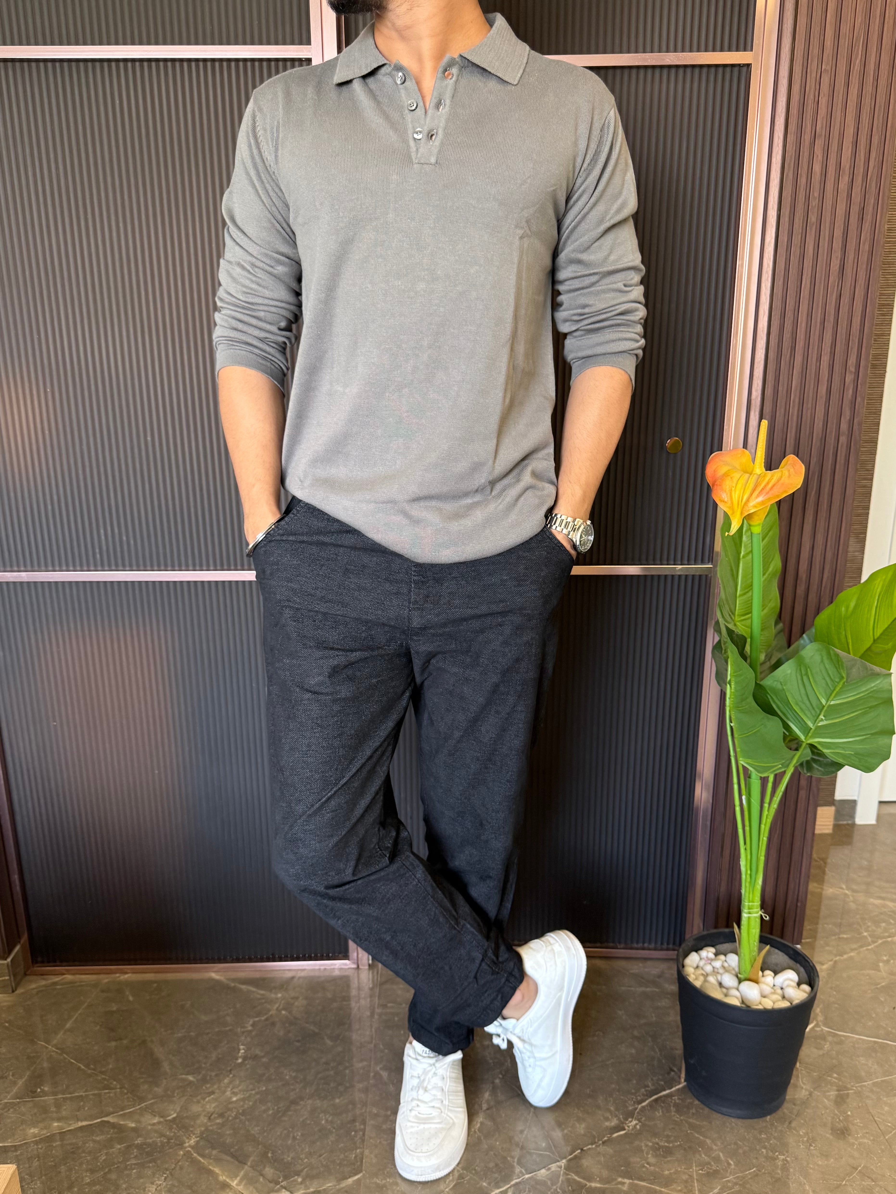 Knitted Collar Dark Grey Fullsleeves