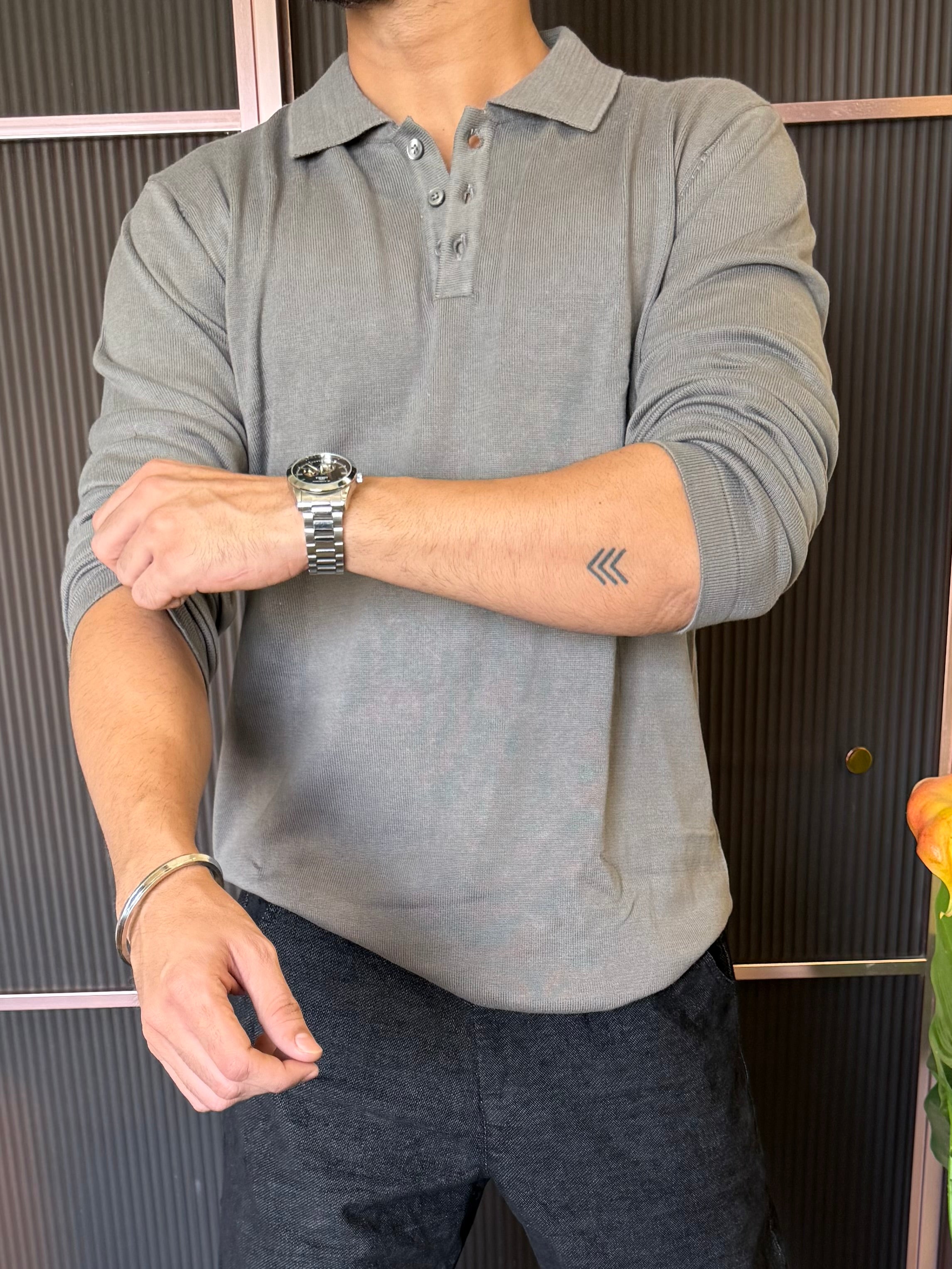 Knitted Collar Dark Grey Fullsleeves