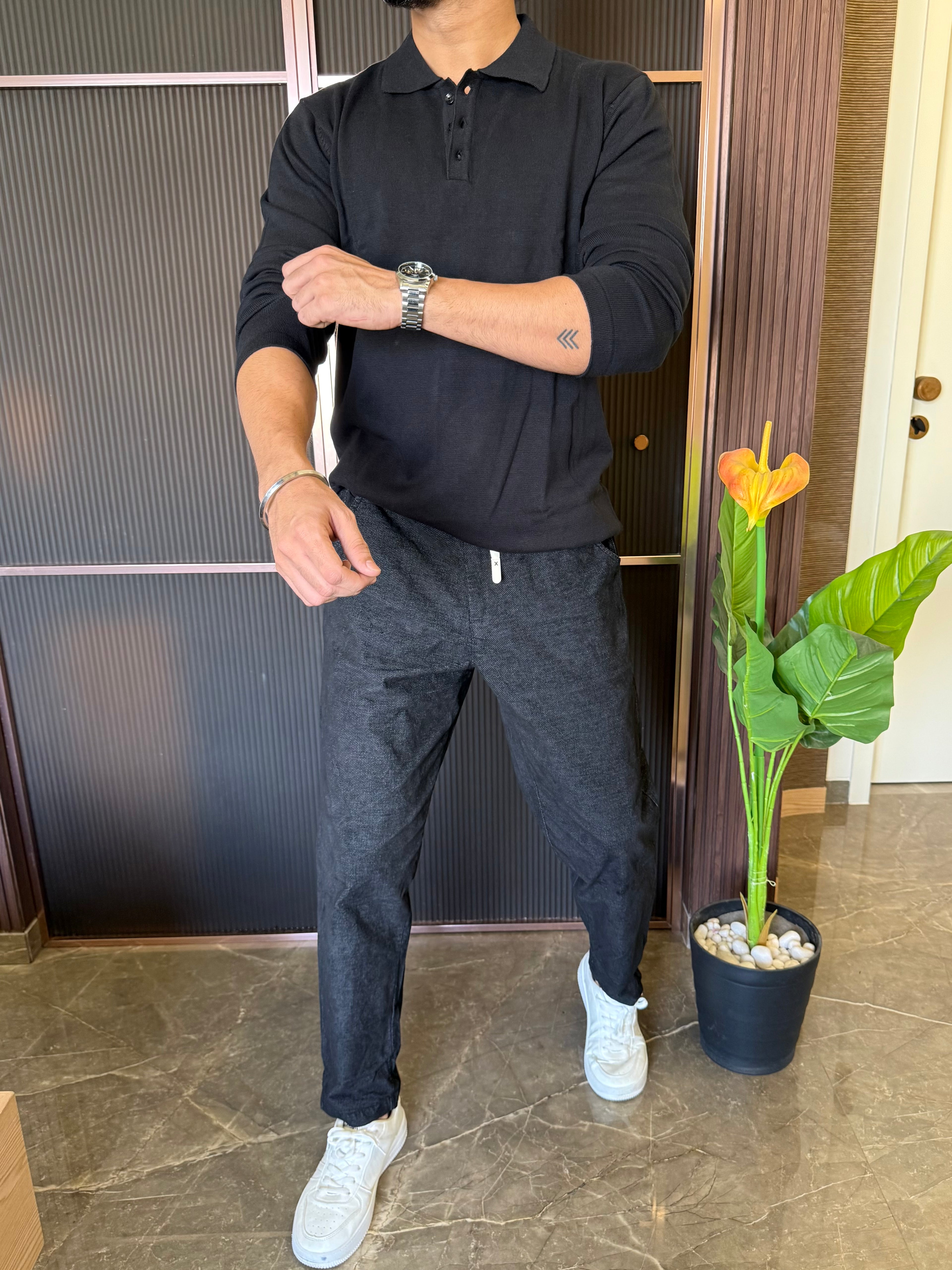 Knitted Collar Black Fullsleeves