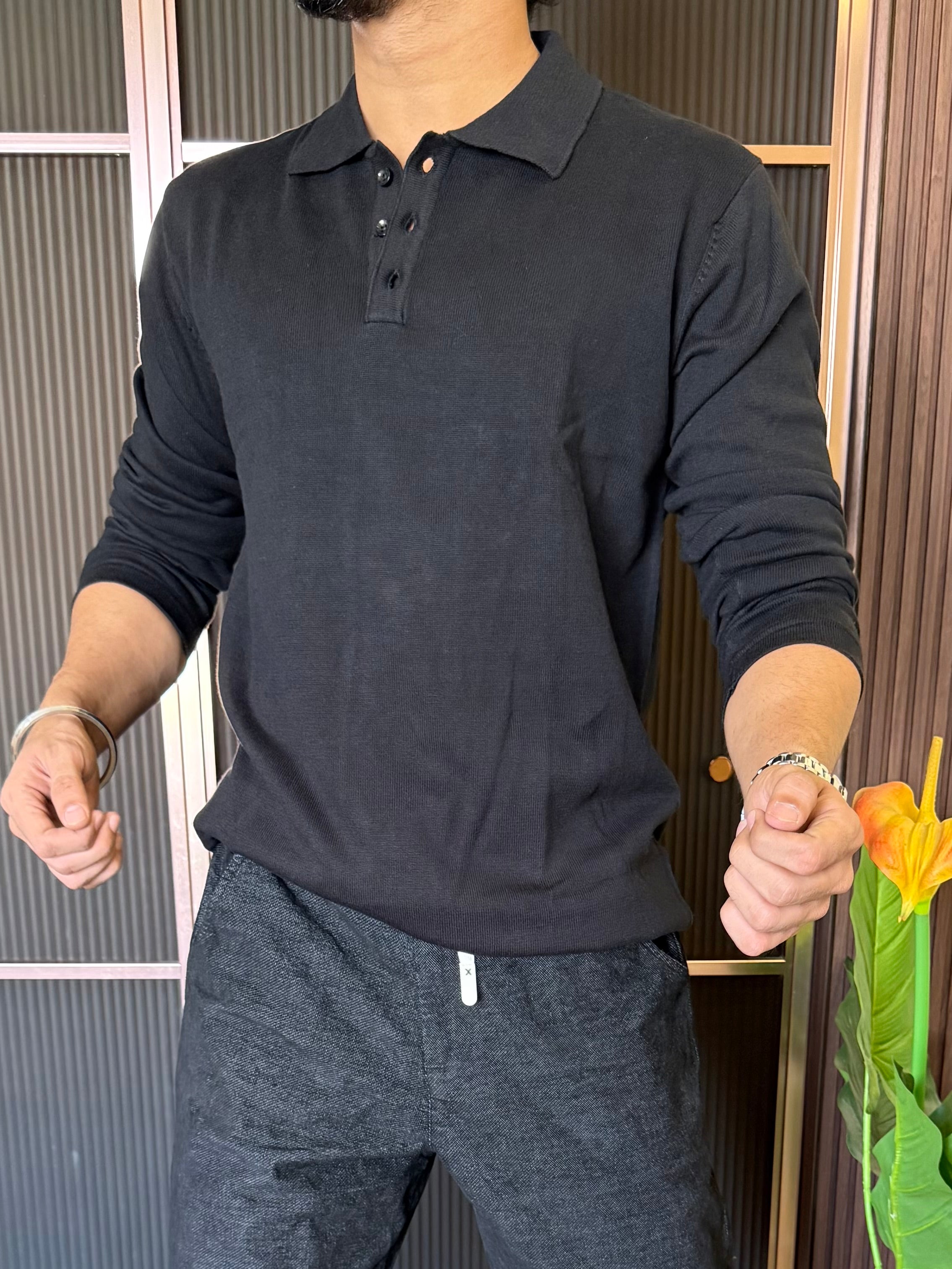 Knitted Collar Black Fullsleeves