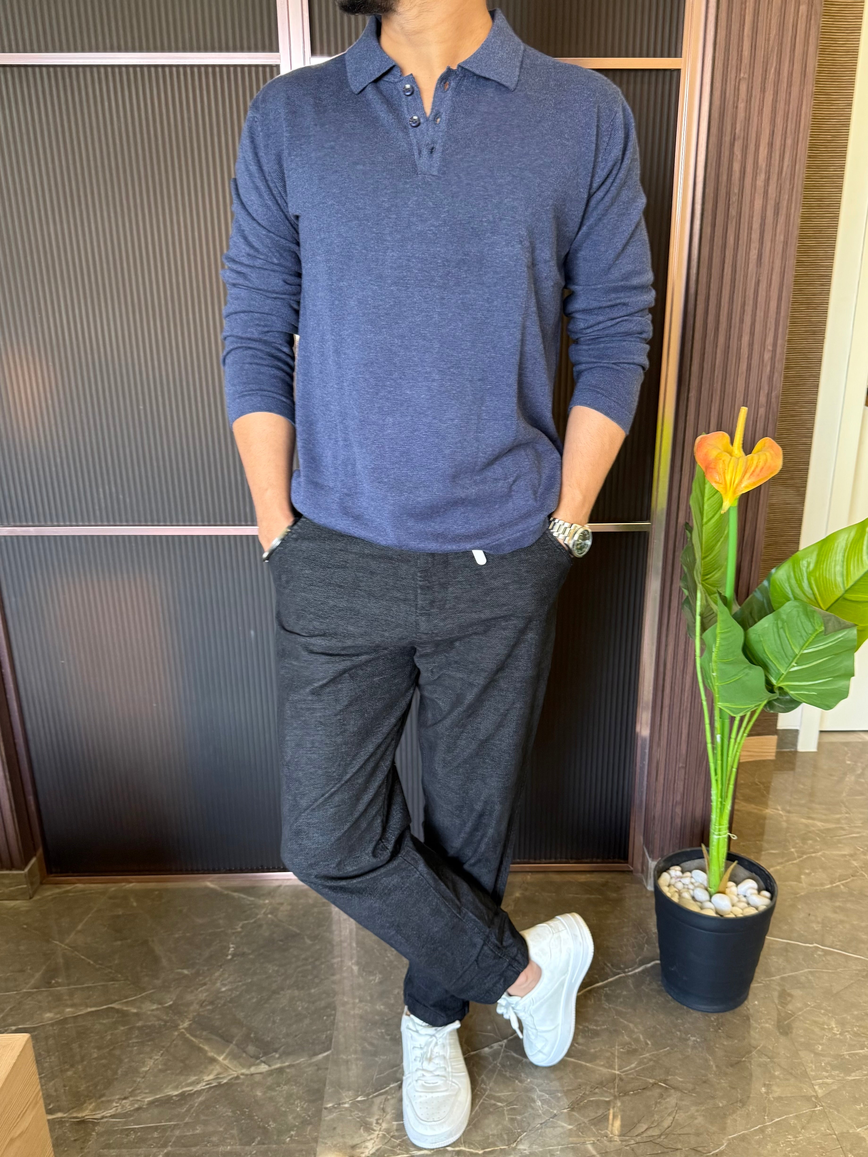 Knitted Collar Blue Fullsleeves