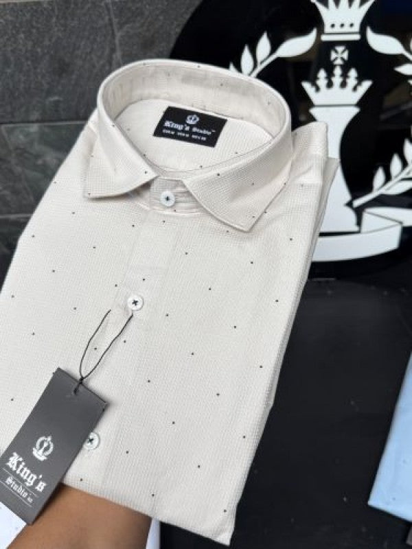 Oxford Dot Print Cream Full sleeve Shirt