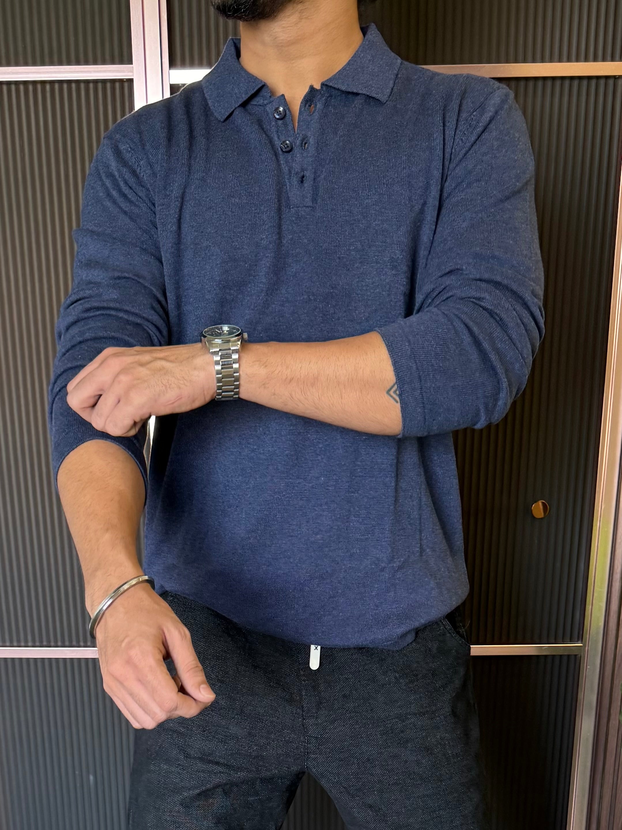 Knitted Collar Blue Fullsleeves