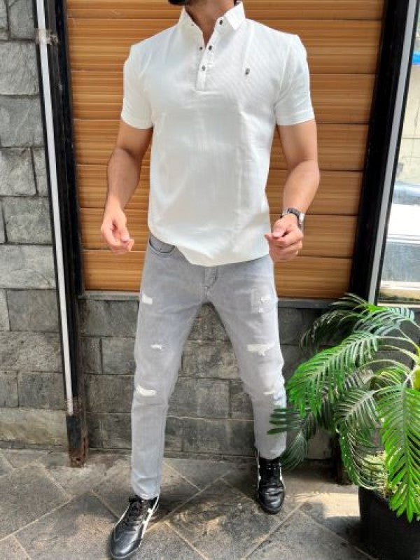 Imported Design 2 White Collar Tshirt